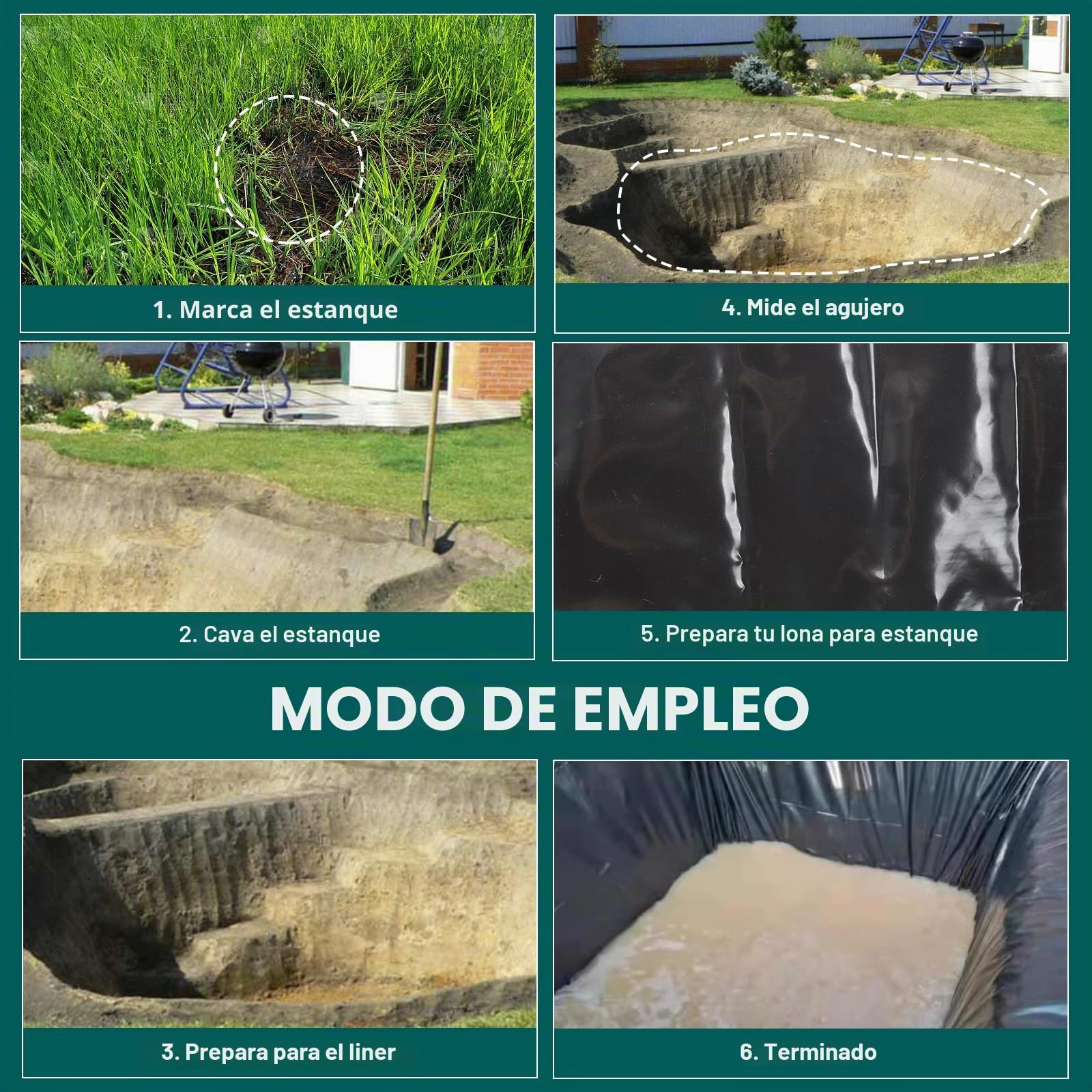 Coolty Revestimiento de Estanque Negro de Servicio Pesado Base de Jardín Estanques de Peces Revestimientos Preformados para Estanques de Peces Paisajismo Características Acuáticas Arroyos Fuentes