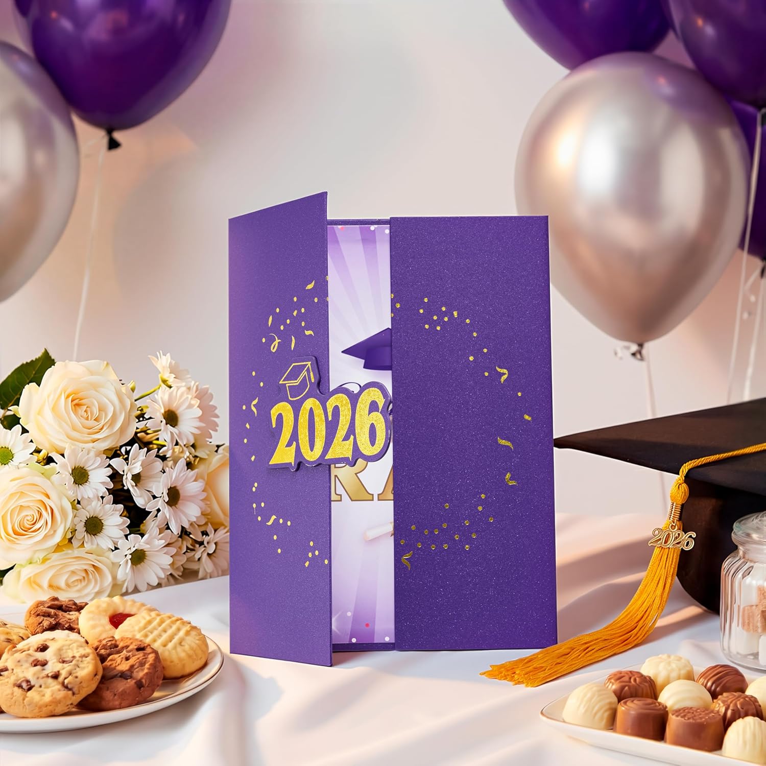 JOYIN 2026 Graduation Guest book Alternative, 12" Purple & Gold Graduation Party Decorations Signature Congrats, Class of 2026 Grad Card for High School College Grad Gift, Party Guest Signing Cardboard