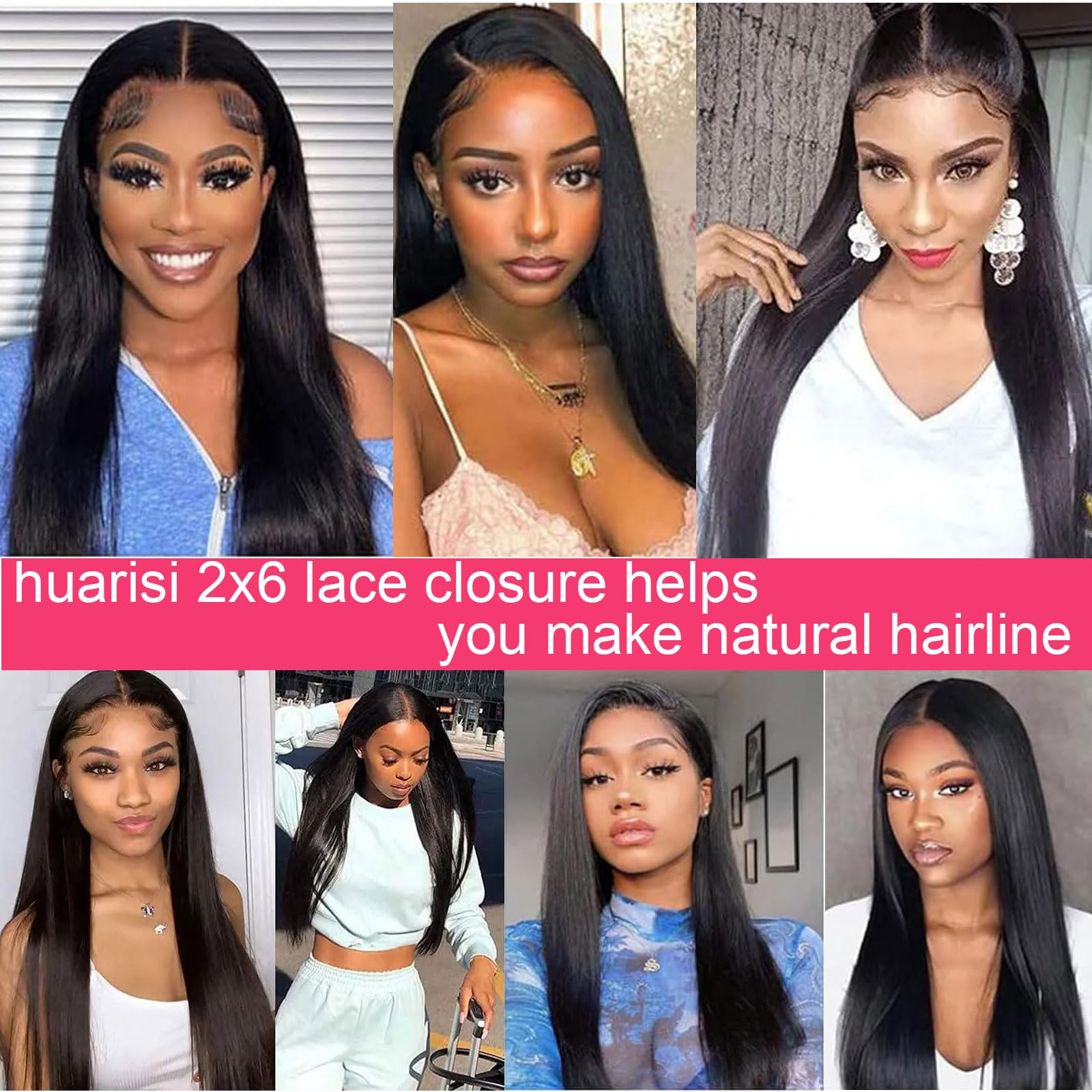 Huarisi Closure Human Hair 2x6 16 inch Natural Colour Straight Brazilian Virgin Hair Bleached Knots Transparent Lace Closures with Baby Hair Free Part Sew in - Image 4
