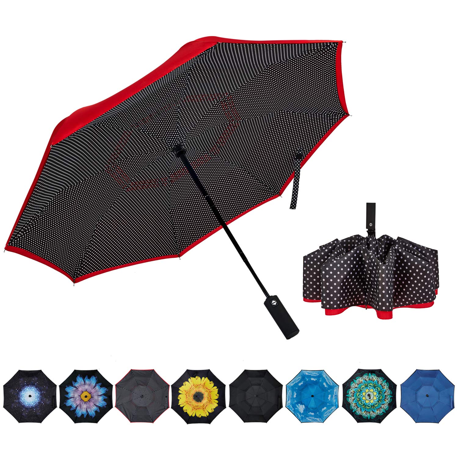 NOORNY Inverted Umbrella Double Layer Automatic Folding Reserve Umbrella Windproof UV Protection for Rain Car Travel Outdoor Men Women