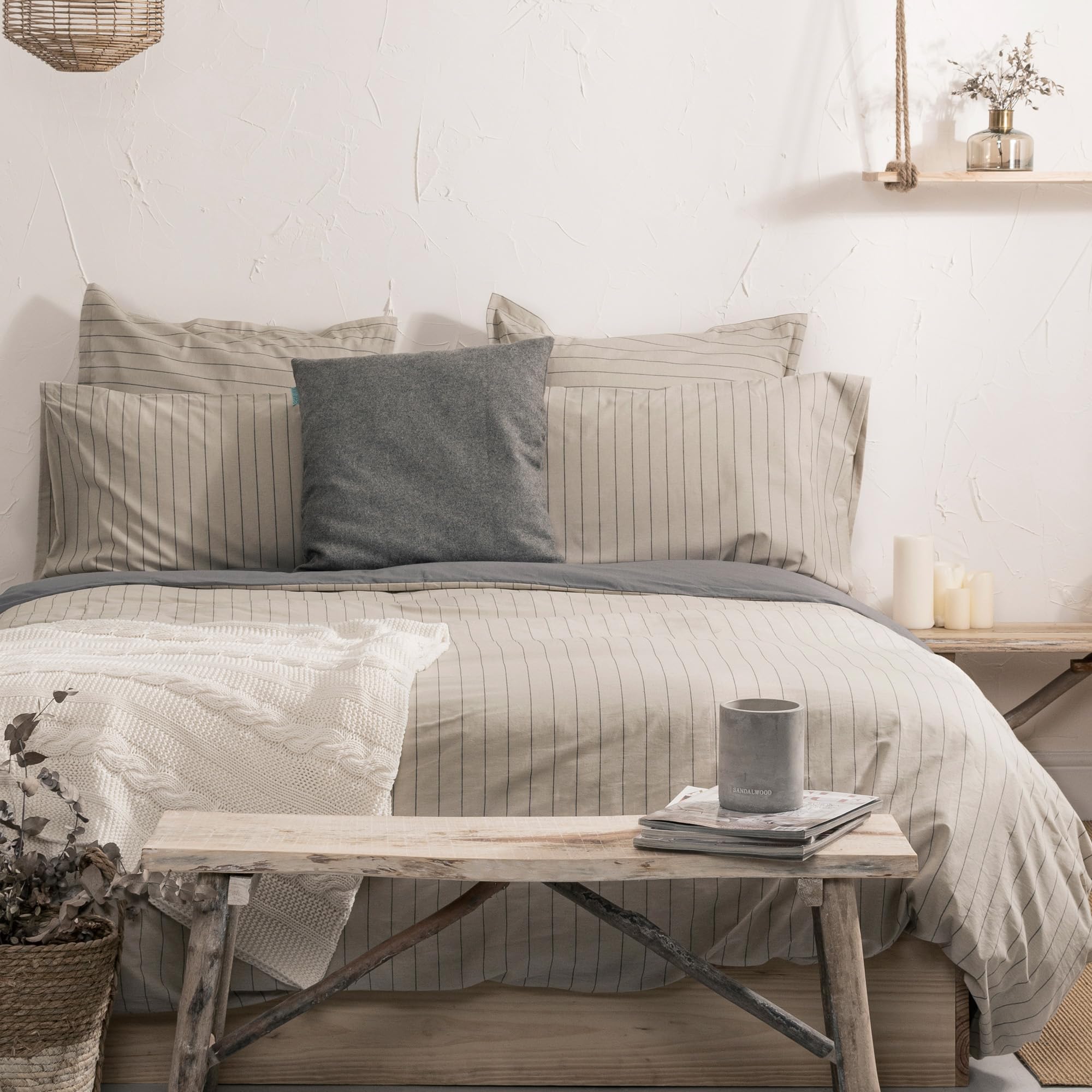 Housse de couette 220x220 beige Oxford lit 135 parure de lit double adulte 140