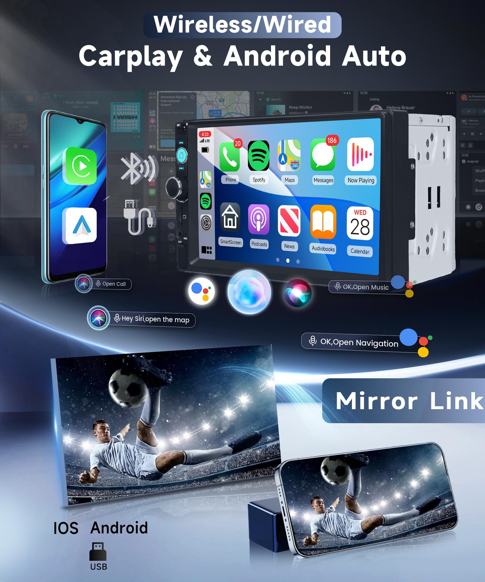 VECHTEL DAB+/DAB Autoradio 2 Din mit Drahtloses Carplay Android Auto, 7 Zoll IPS HD Touchscreen Auto Radio Unterstützung Bluetooth5.2 FM Radio USB/AUX Mirror Link Rückfahrkamera