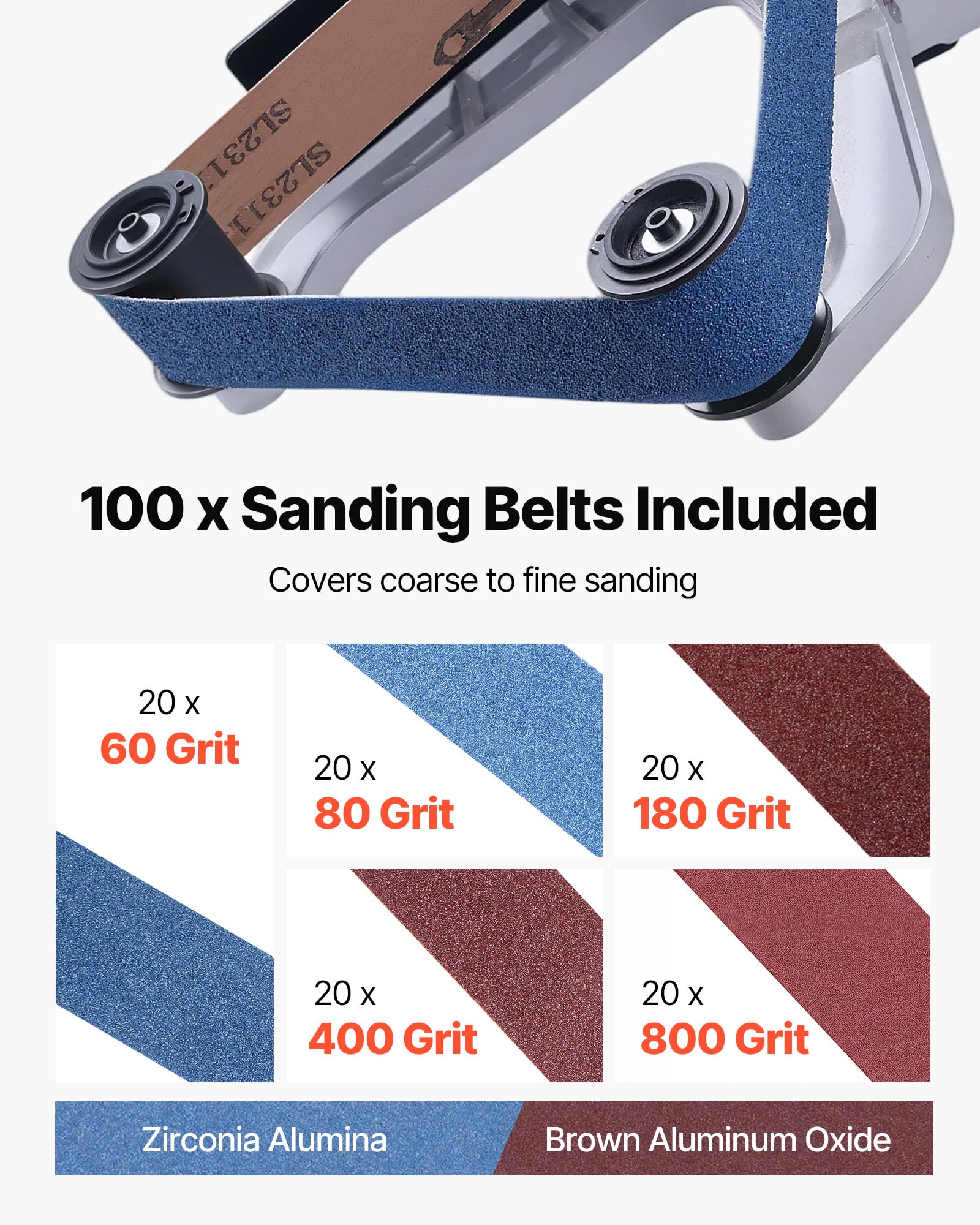 VEVOR Ponceuse à Bande, Ponceuse de Tubes Professionnelle 1300 W avec 6 Vitesses Variables 1100-3200 tr/min avec 100 Bandes Abrasives 40 x 760 mm pour Polissage, Finition, Élimination de la Rouille