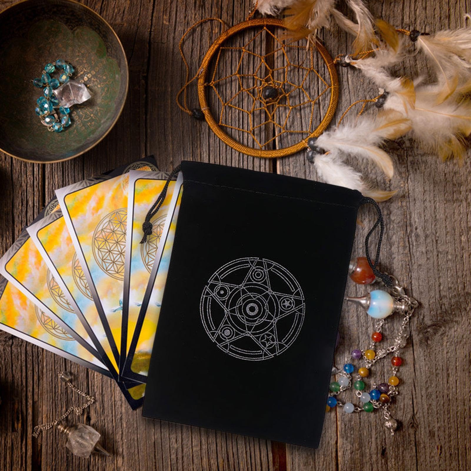 Tarot Taschen Beutel - Mysteriöser Tarot-Kartenhalter mit schwarzer Magie - Tarot-Karten- und Würfel-Aufbewahrungstasche, Brettspiel-Stickerei-Tarot-Tasche mit Kordelzug für Tarot-Enthusiasten