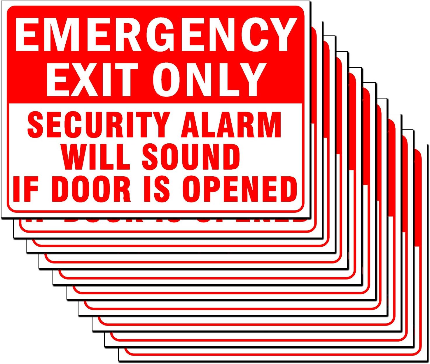 Emergency Exit Only Security Alarm Will Sound 10 Pack Decal Sticker 10 x 7 Inch Self Adhesive 5 Mil Vinyl Laminated for Ultimate Protection Durability Self Adhesive Decal UV Protected Weather (B)