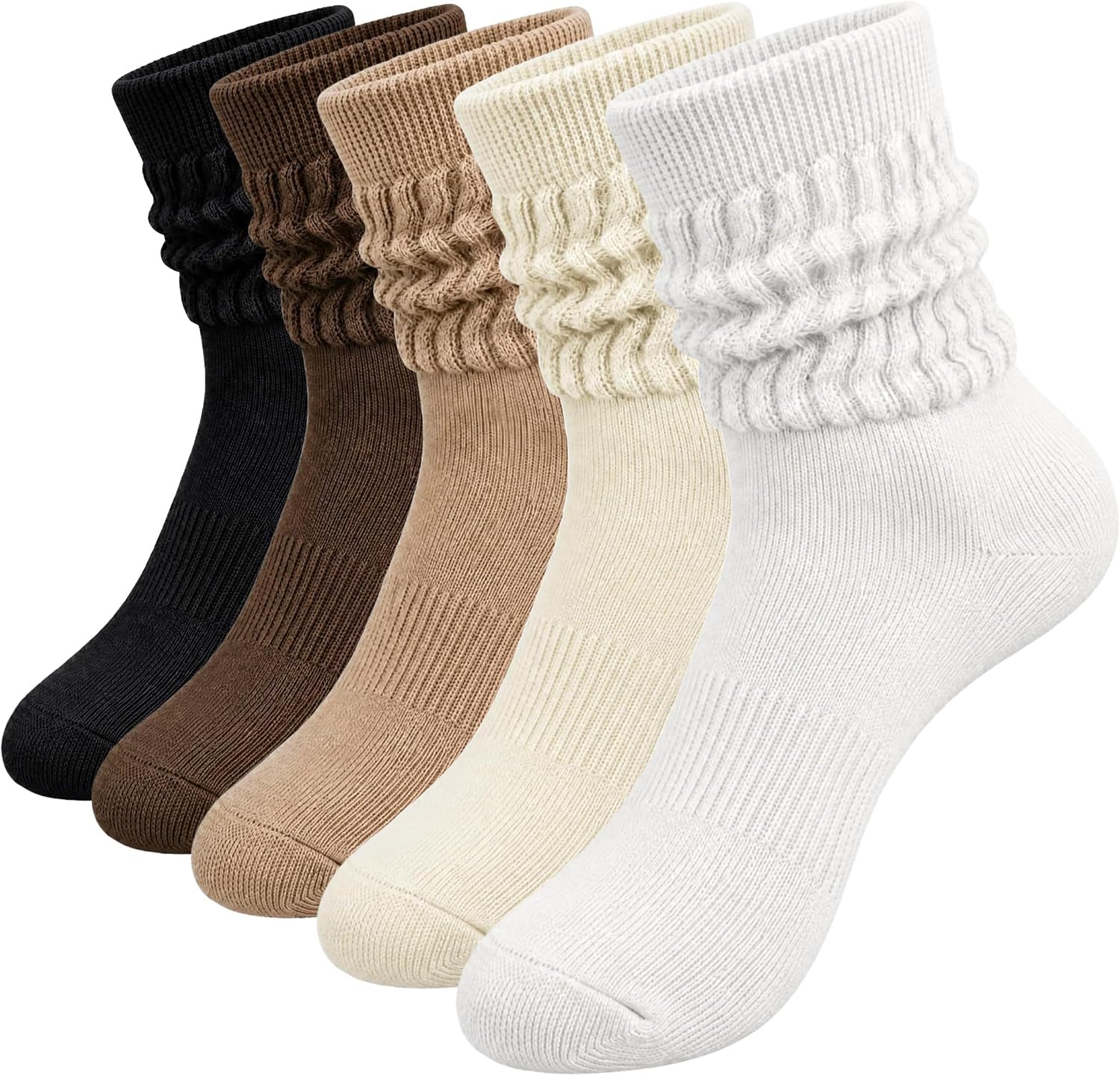 Loritta 5 Pairs Slouchy Socks for Women, Cotton Crew Scrunch Socks