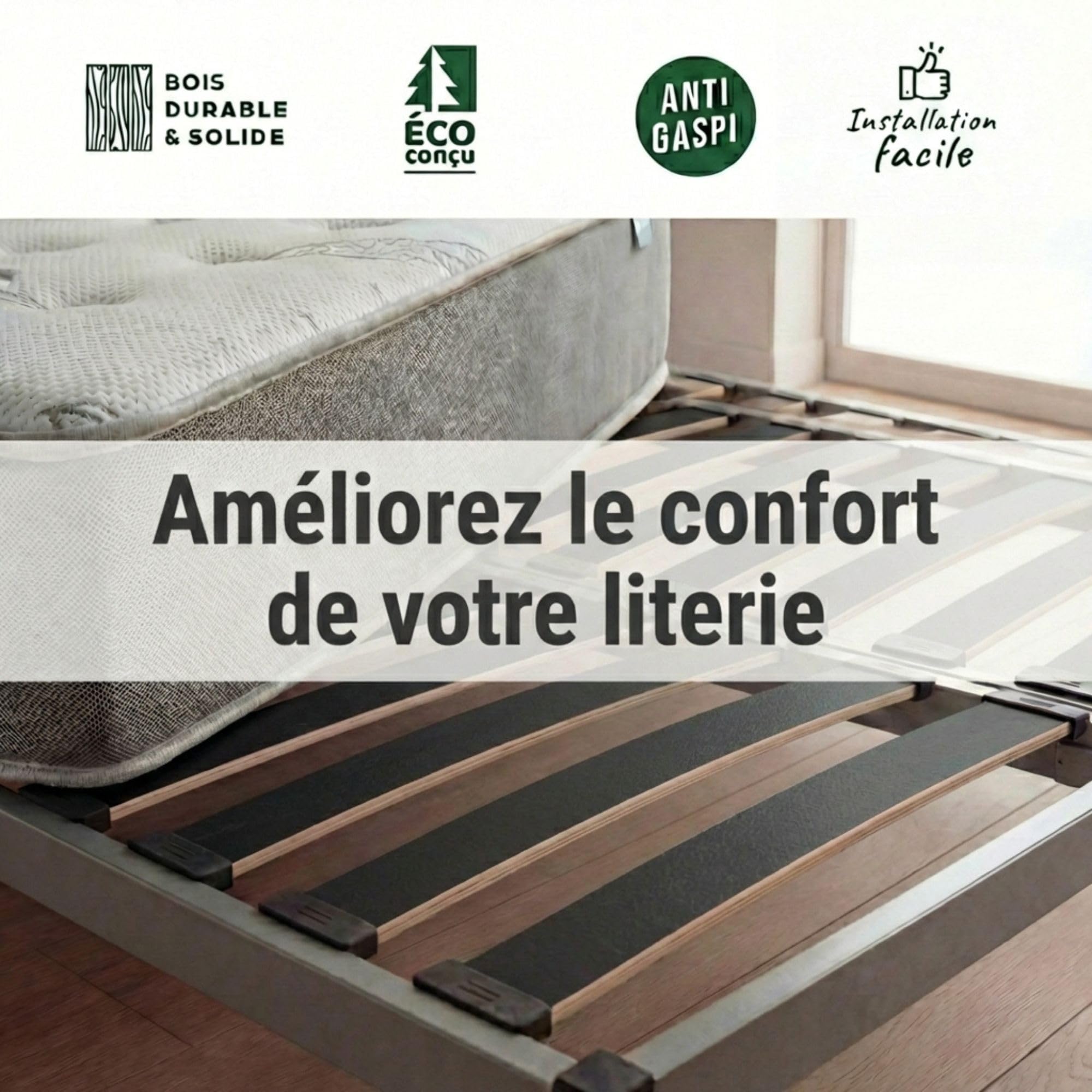 EBAC Literie Lot de 30 Lattes + Embouts GR pour sommier et lit - AMZ | 680x48x8 mm | Bois hêtre Durable - 7 Plis | Remplacement - Rechange - Renfort pour sommier/bz/clic clac/canapé