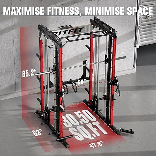 Miniatura 5 de RitFit Máquina M1 Pro Smith con sistema de cruce de cables, jaula multifunción para sentadillas para gimnasio en casa, rack de energía y paquetes