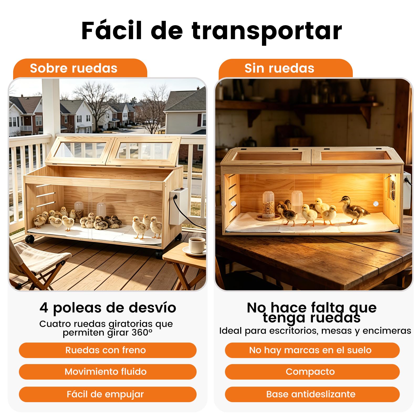 Criadora de Madera con termostato Inteligente,Caja incubadora de pollitoscon 4 Ruedas giratorias con Freno,Criadora con Puertas correderas,Incubadora fácil de Limpiar con ventilación para Pollitos