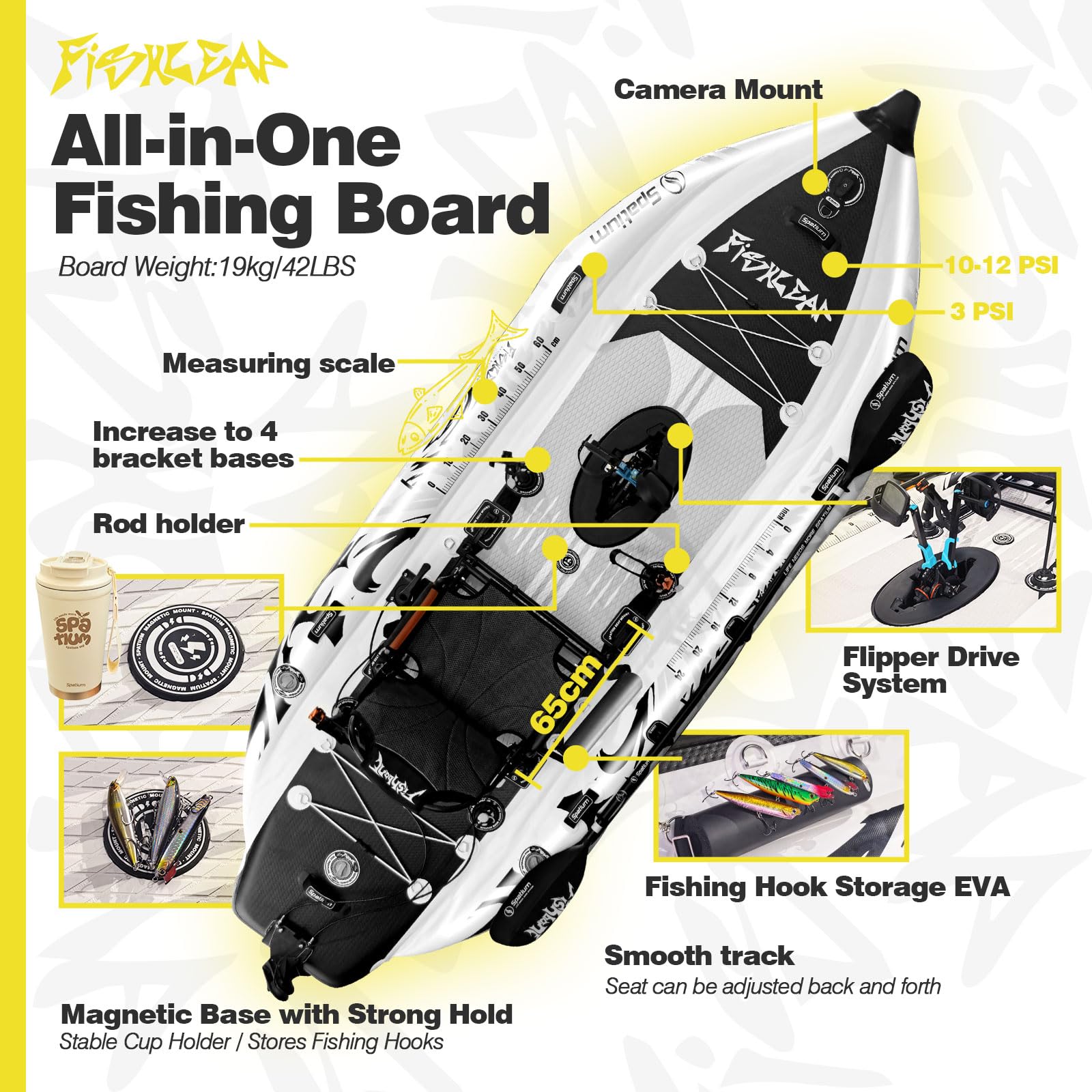 Spatium Pedale seduto sulla parte superiore, per pesca, kayak, design anti-collisione, con sedile girevole a 360°, extra larghezza, barca gonfiabile per adulti, adatta per fiumi, oceani, laghi