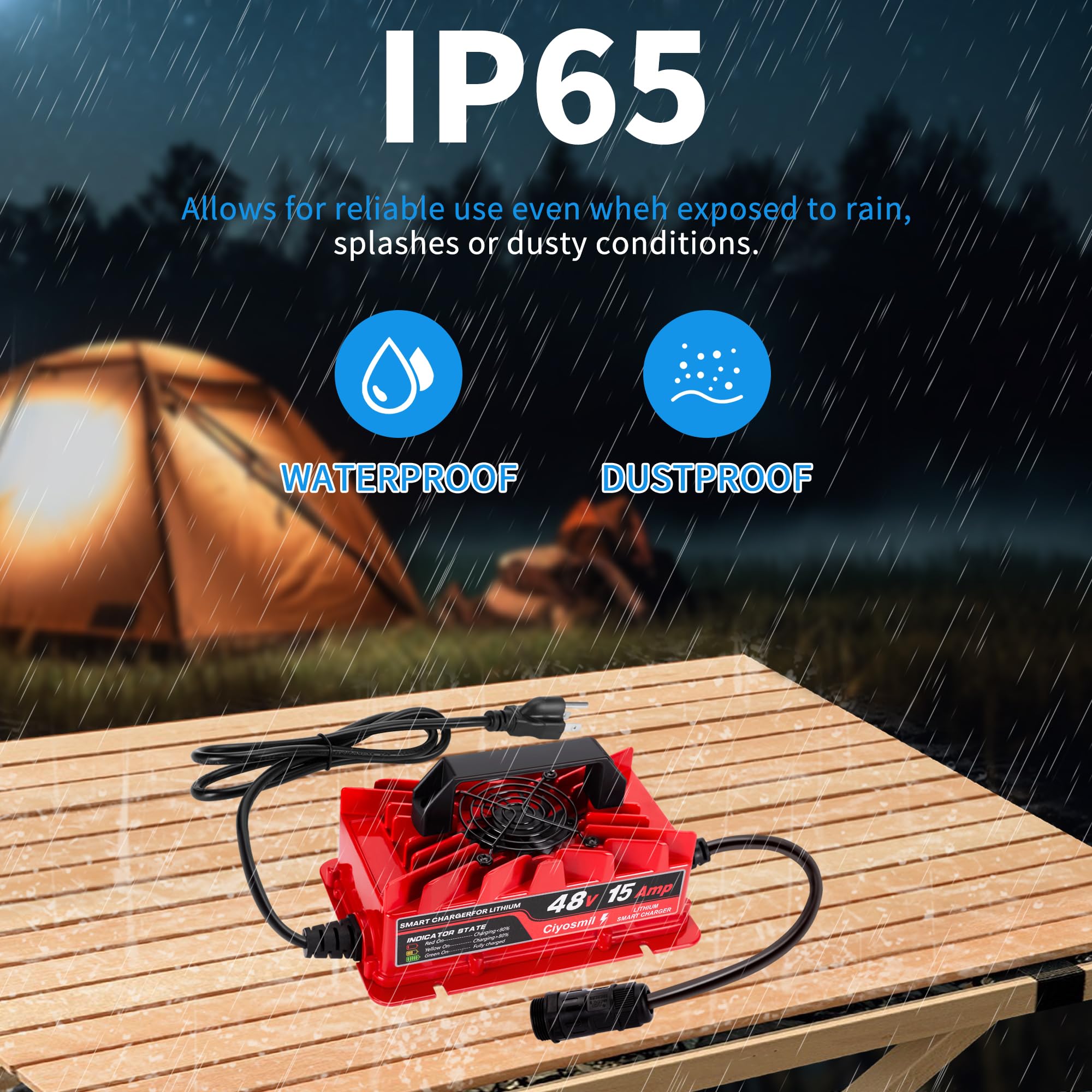 48V 15A Lithium Battery Charger, 58.4V 15A Lifepo4 Lithium Battery Chgarger,IP65 Waterproof, for 48V (51.2V) Litium Battery, Ideal for Golf Carts, Electric Outboards, Boats, and Home