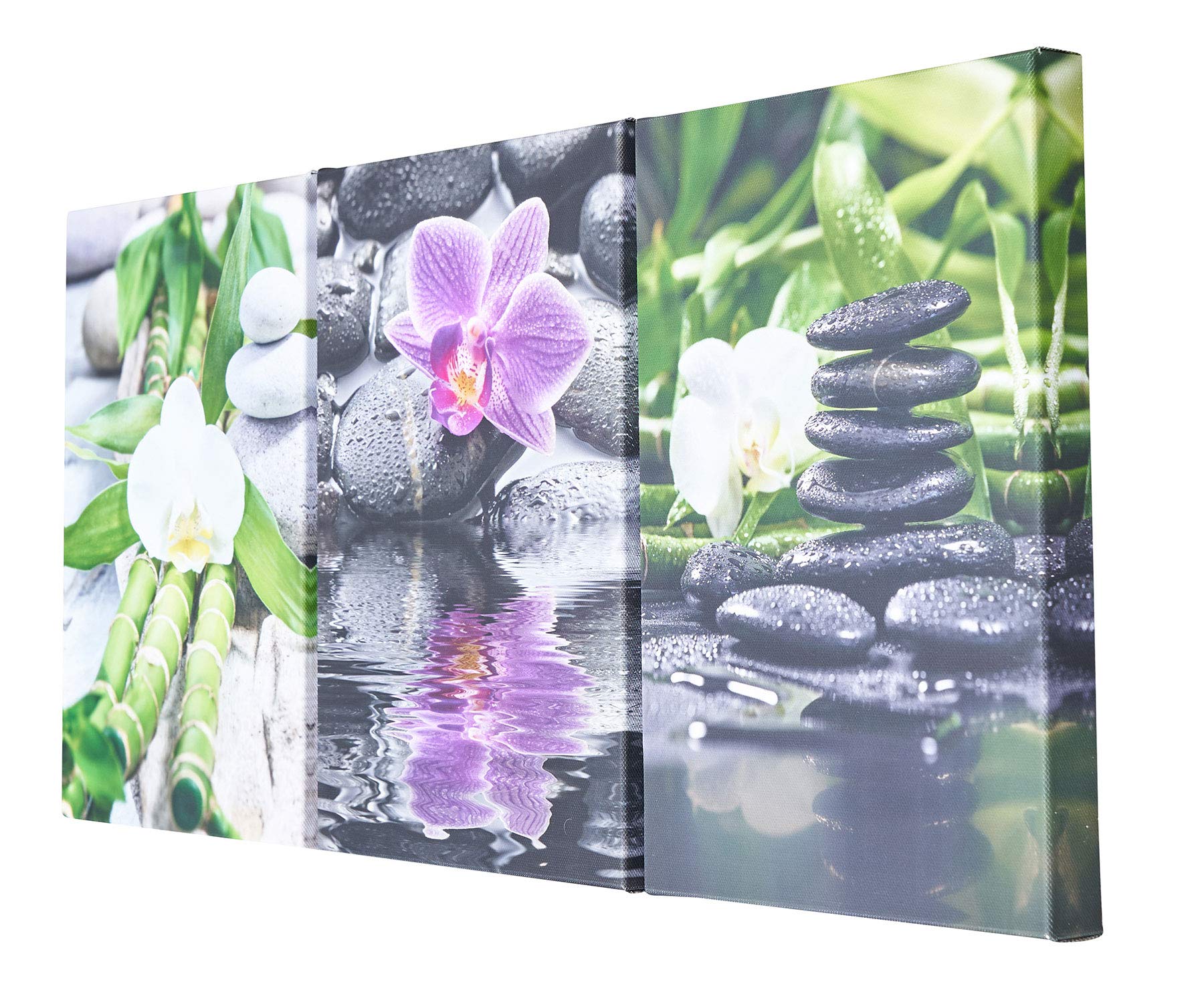 levandeo 3er Set Wandbild je 30x20cm Leinwand Orchideen Bambus Wellness Deko Wanddeko Keilrahmen