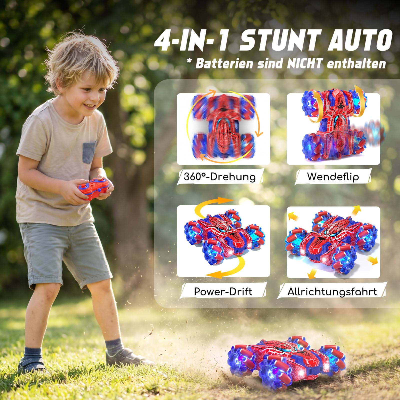 Spider Ferngesteuertes Auto mit Gestenerkennung ab 4 5 6 7 8 9 10 11 12 Jahre, Doppelseitige RC-Autos mit Ganzkörperbeleuchtung, 2,4 GHz Handgesteuertes Wiederaufladbares RC-Stunt-Auto