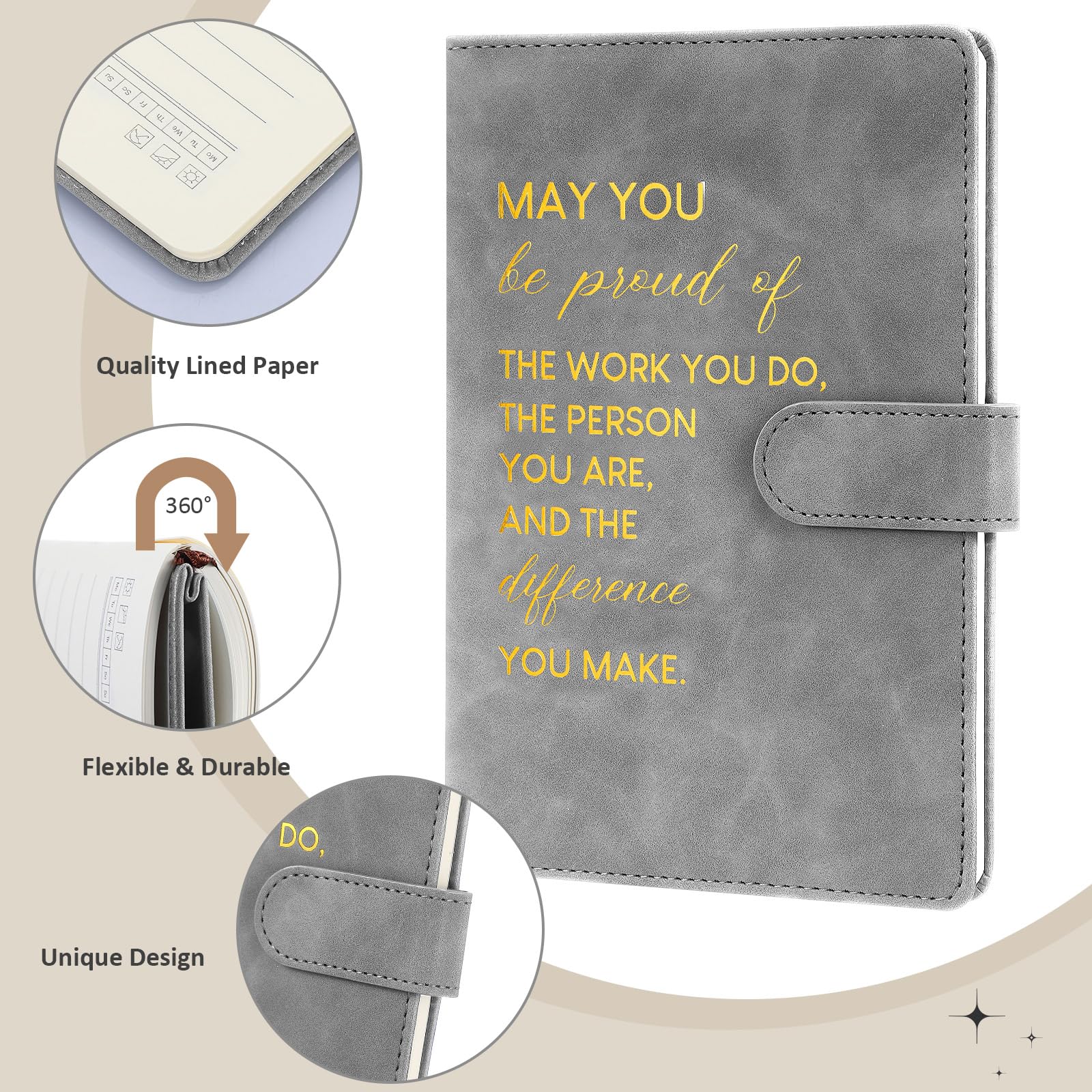 Sinmoe Employee Appreciation Gift Leather Notebook and Pen Set Inspirational Personalised Stationery Gift Set for Women Employee Volunteer Team Colleague Coworker Men Teacher Office (Dark Gray) - Image 3