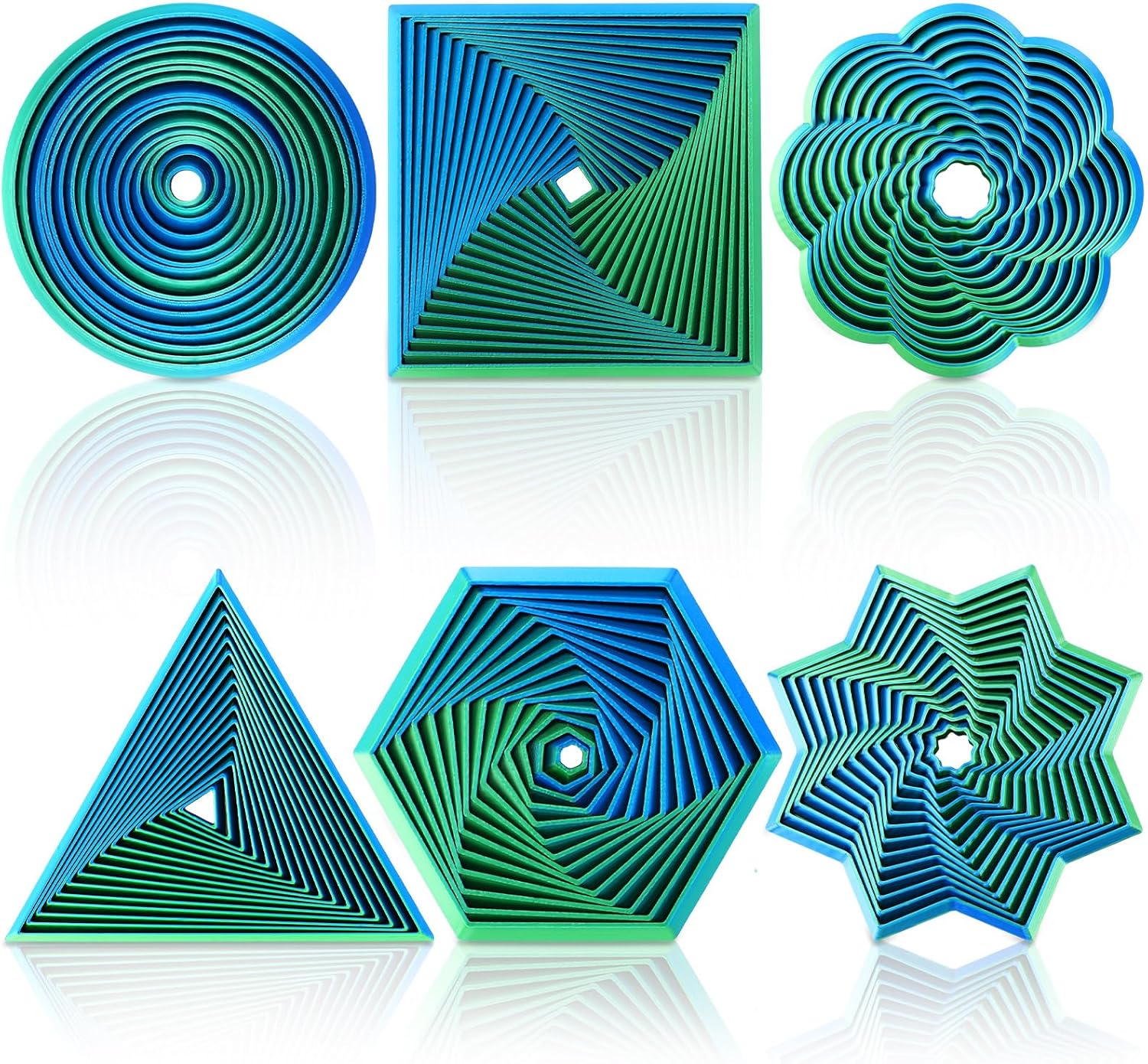 6 Pcs Fractal Fidget Hexagon 3D Printed Fidgets Stress Relief Sensory Tool Colorful Whirling Spiral Meditation Tool for ADHD Autism Birthday Gift Easter Basket Stuffers(Blue Green)