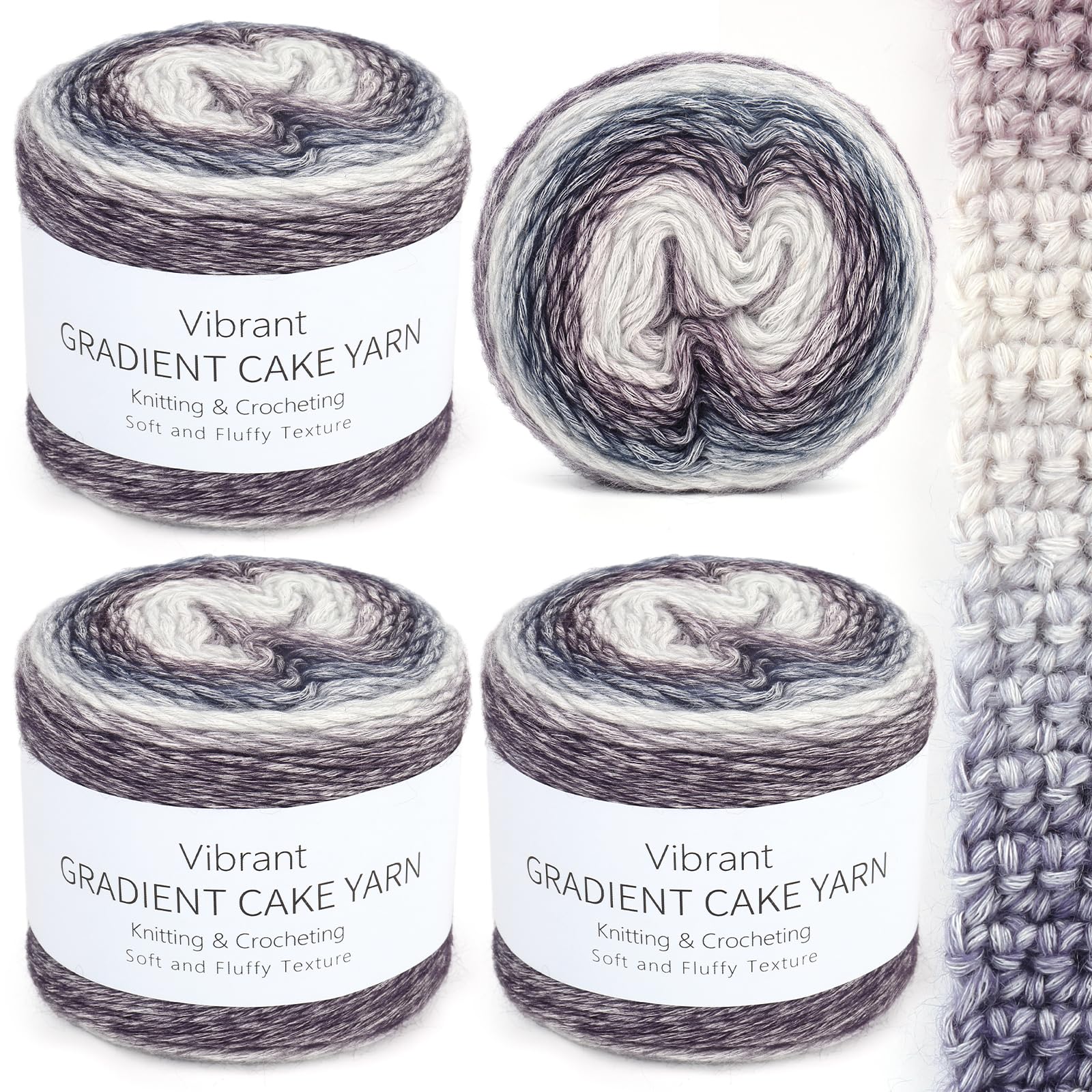 Aeelike 400g Farbverlaufsgarn Wolle zum Stricken, Ombré Handstrickgarn Purpurgrau