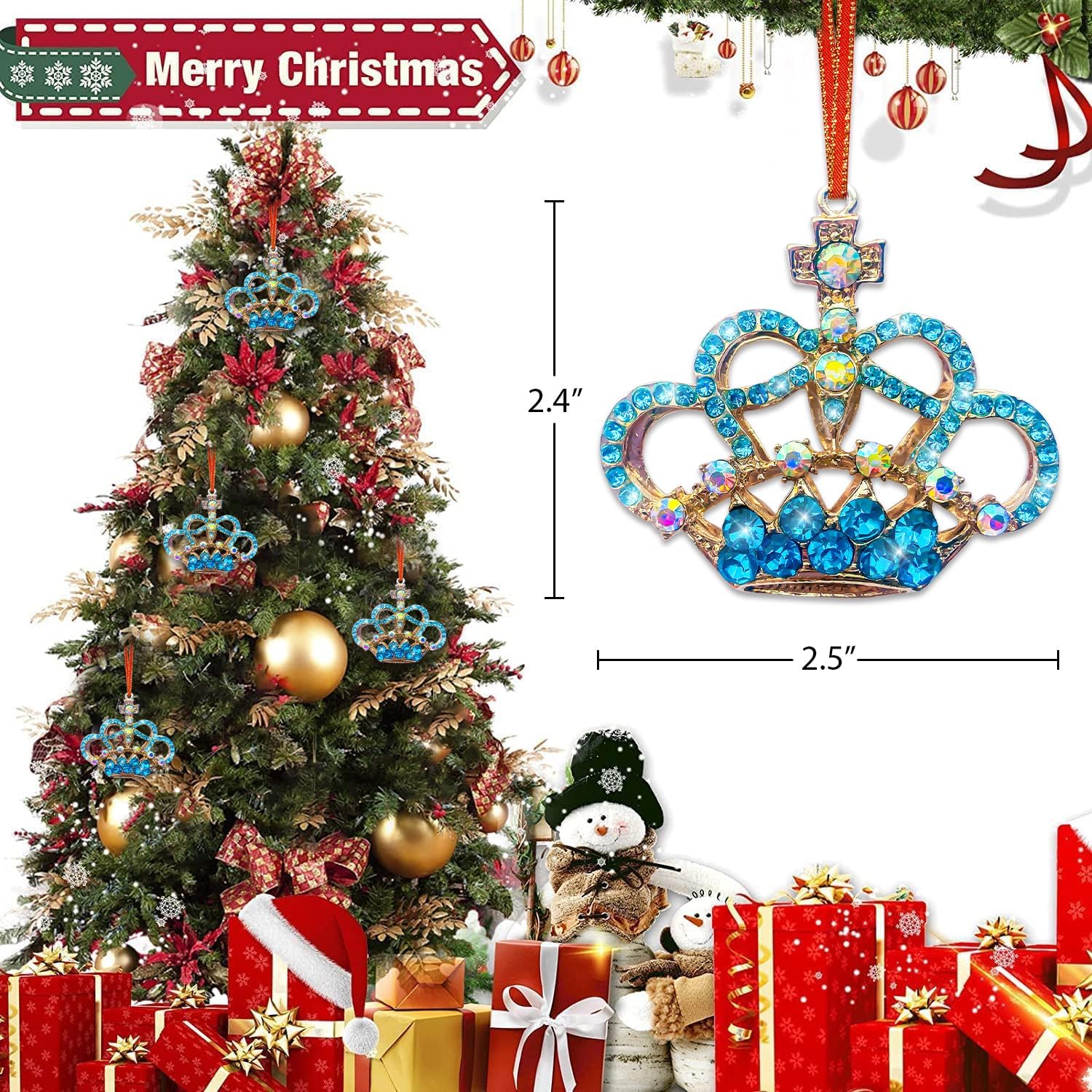 Crown Christmas Ornaments Crown Ornament for Christmas Tree Metal Crown Keepsake Ornaments Princess Blue Crown Ornament for Xmas Tree Home Party Decor Xmas Gift for Girls Woman Couple - Image 3