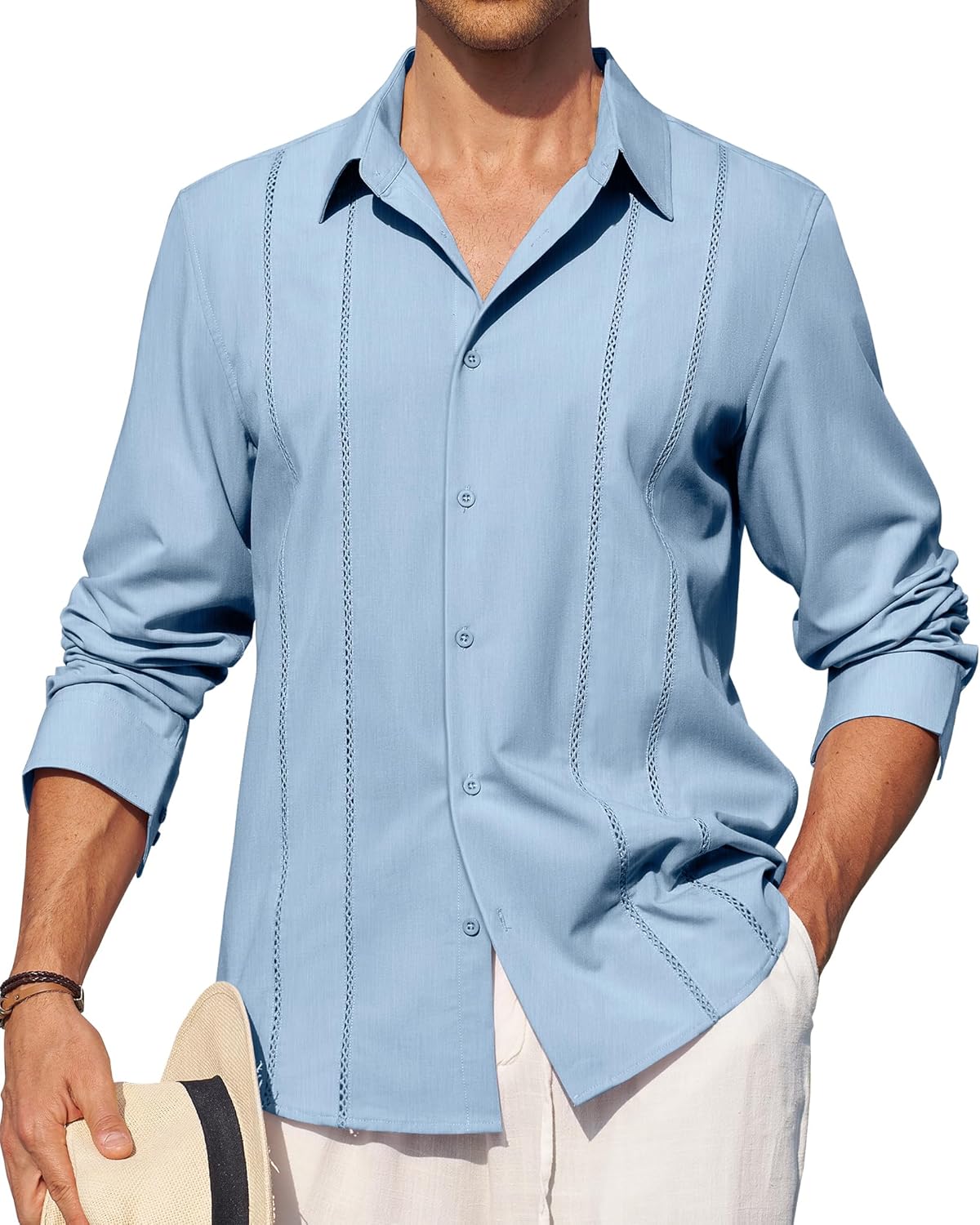 Alimens & Gentle Mens Cuban Guayabera Shirt Button Down Long Sleeve Summer Beach