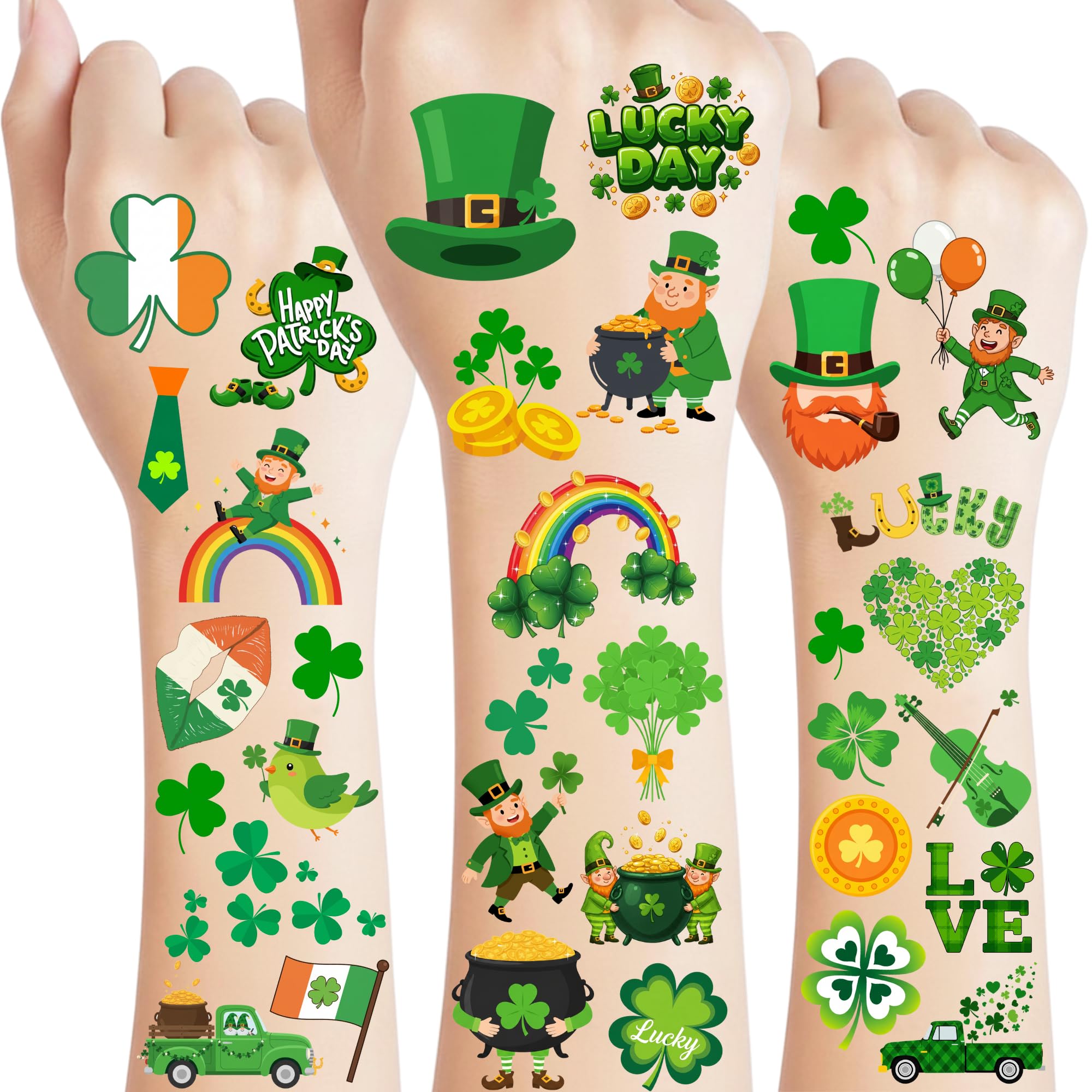 Photo 1 of 160PCS St Patricks Temporary Tattoos Stickers | St Patricks Party Favors Decorations Irish Holiday Green Clover Rainbow Shamrock Party Supplies Craft Gift Idea For Kids Boy Girl Teen Adult-8sheets