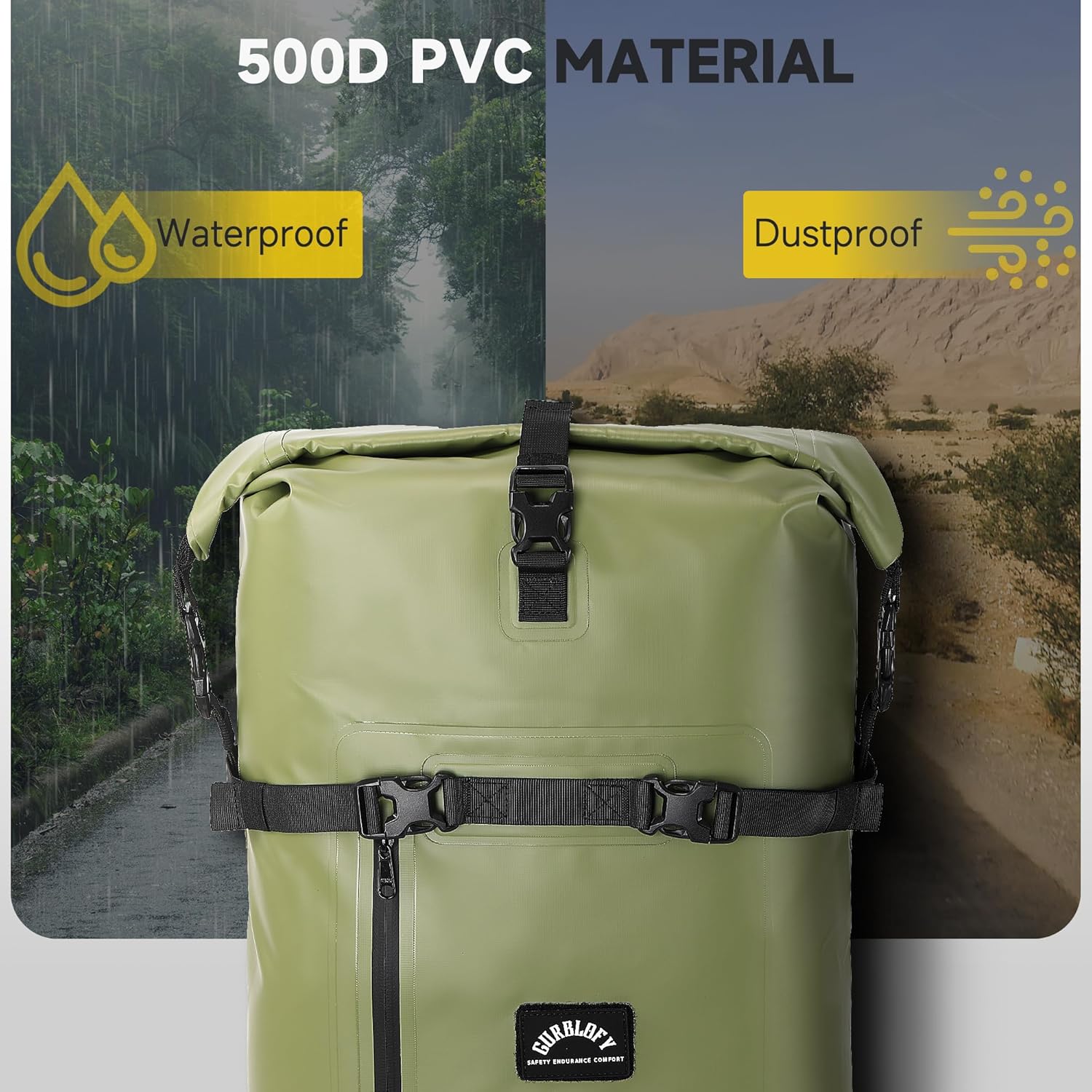 Motorcycle Saddle Bag, 30L Waterproof Motorcycle Tail Bag, 2 Size and 3 Color Options Travel Bag, PVC Bag, Rear Seat Bag, Field Green GT-30GN - Image 2