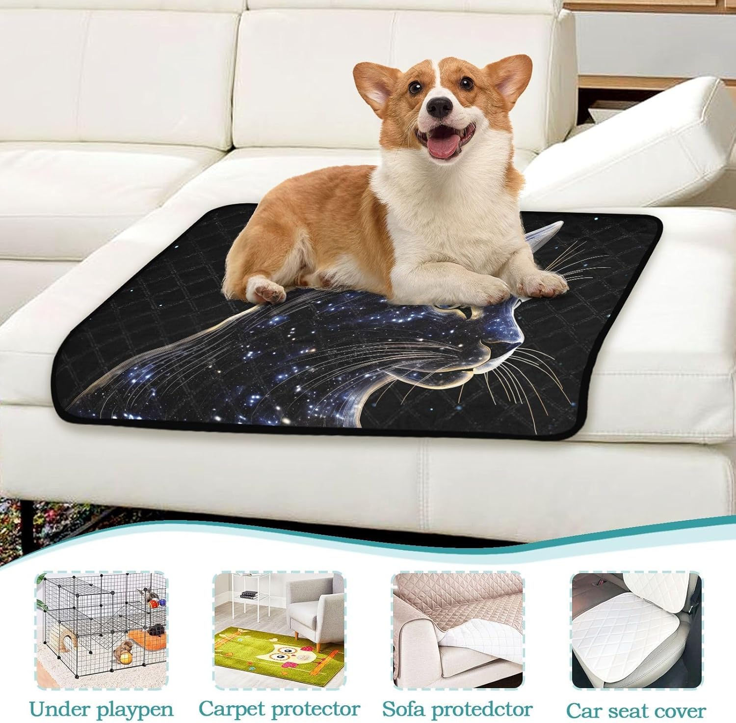 Cat Starry Sky Pet Mat Reusable Feeding Mats for Food and Water Non-Slip Pee Pads for Dogs Cats 2 Packs