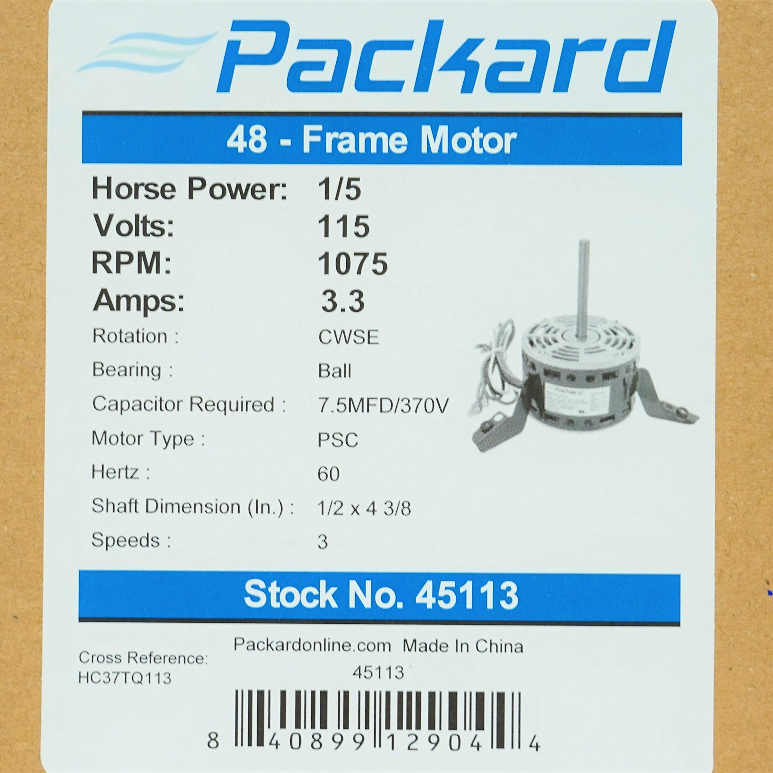 Packard 45113 - Motor de ventilador de horno de repuesto para Carrier HC37TQ113 montaje flexible de 3 velocidades