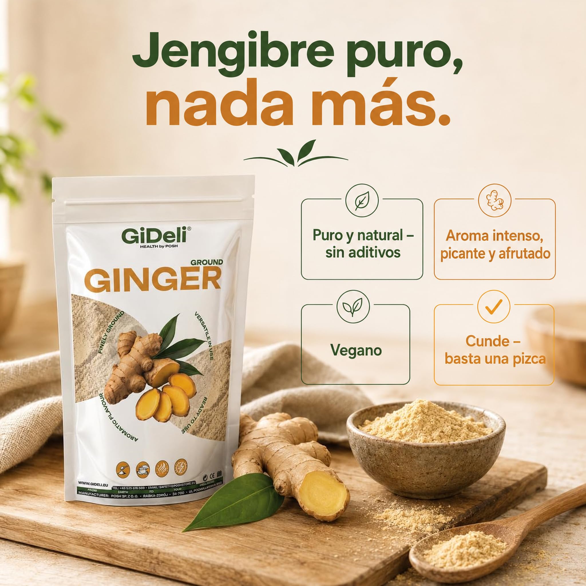GiDeli Jengibre en Polvo 10 kg, 2 Bolsas - Molido - para Infusiones