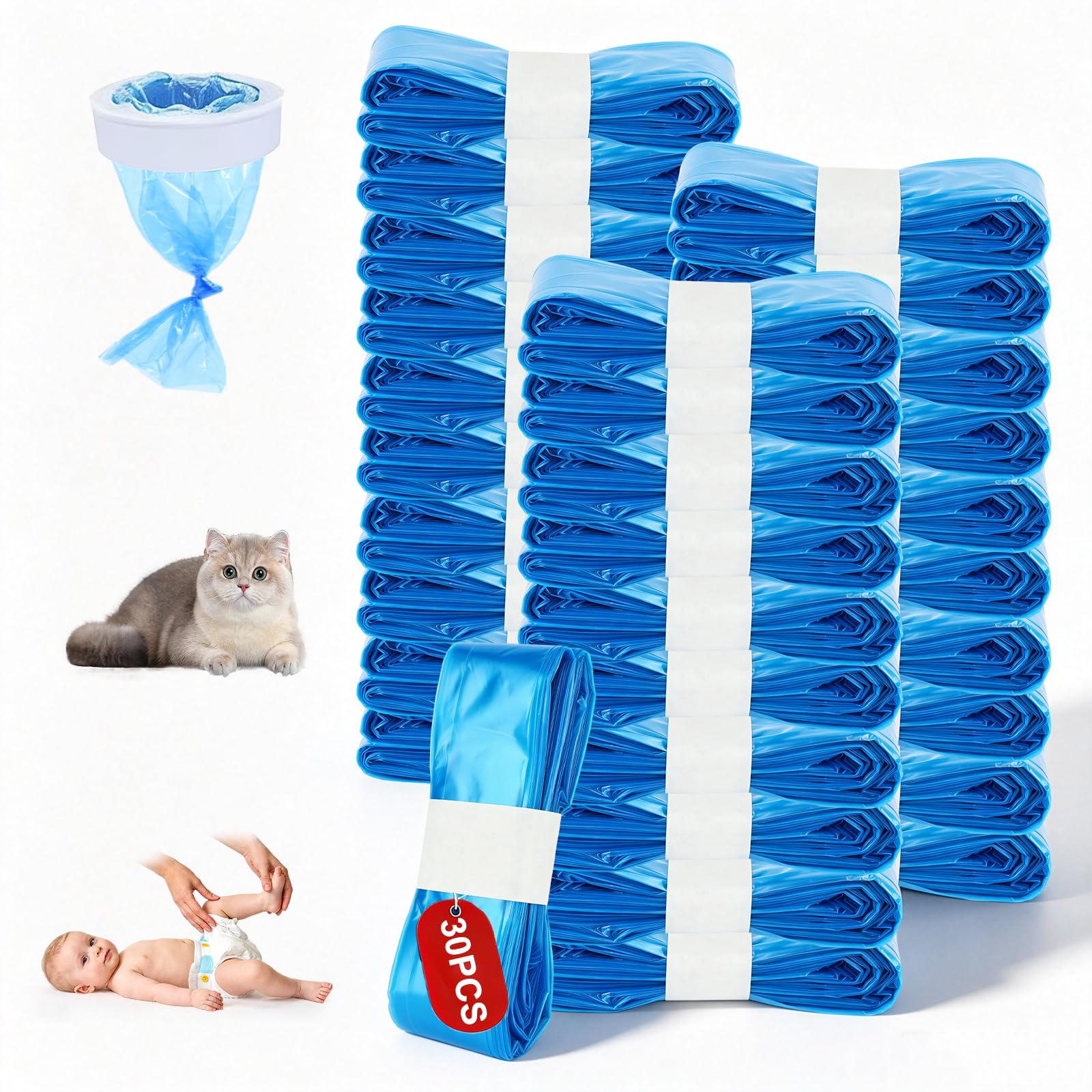 30 Pack Nappy Bin Refill Bags, Nappy Bin liners for Most Standard Nappy Bins, Suitable for Baby Nappy Disposal Suitable for All Nappy Bins and Cat Litter Disposal Bins 4.5M