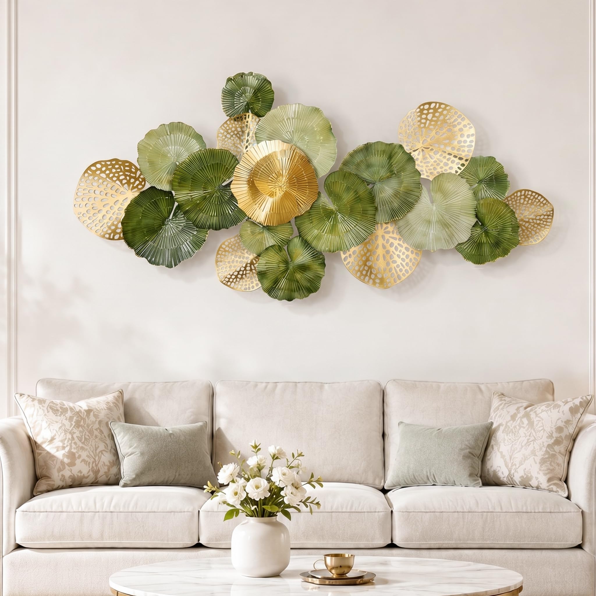 Large Metal Wall Art,3D Lotus Leaf Wall Decor for Living Room