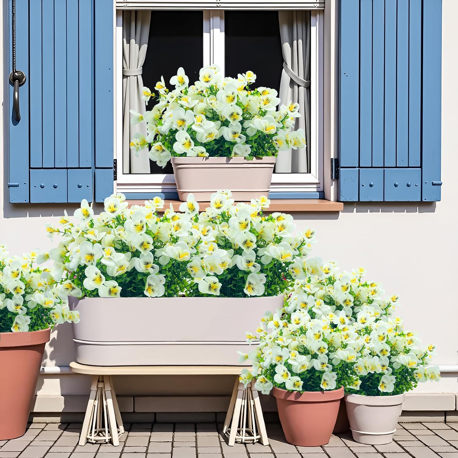 Artificial Flowers for Outdoor,8 Bundles UV Resistant Fake Flowers Faux Plastic Plants Shrubs for Indoor Outside Home Décor(White) - Image 4