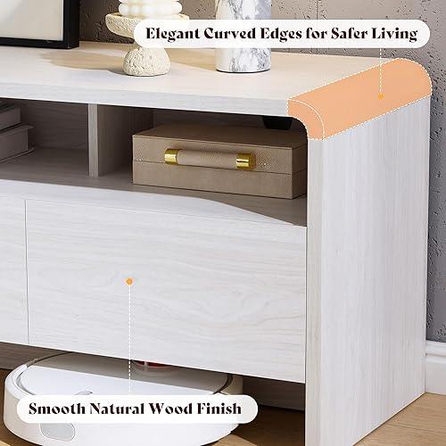 Miniatura 3 de AMERLIFE Soporte de TV moderno de 70 pulgadas para televisores de hasta 80 pulgadas, consola de TV de madera con diseño de perfil curvado y 2