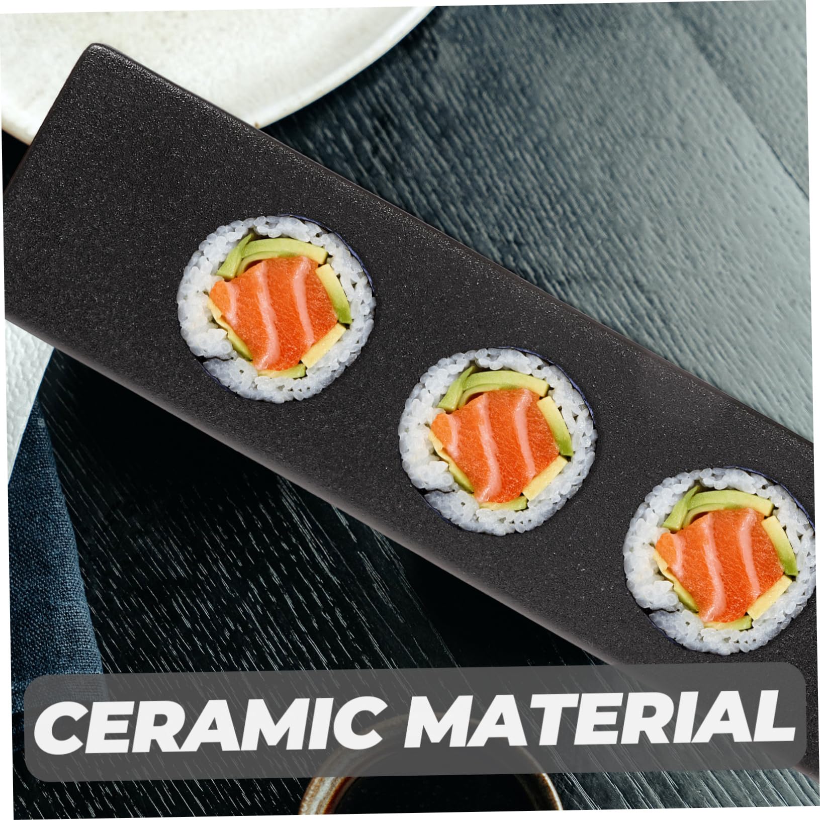 Plat de Sashimi Japonerie Rectangulaire en Céramique Noir, 1 Pièce