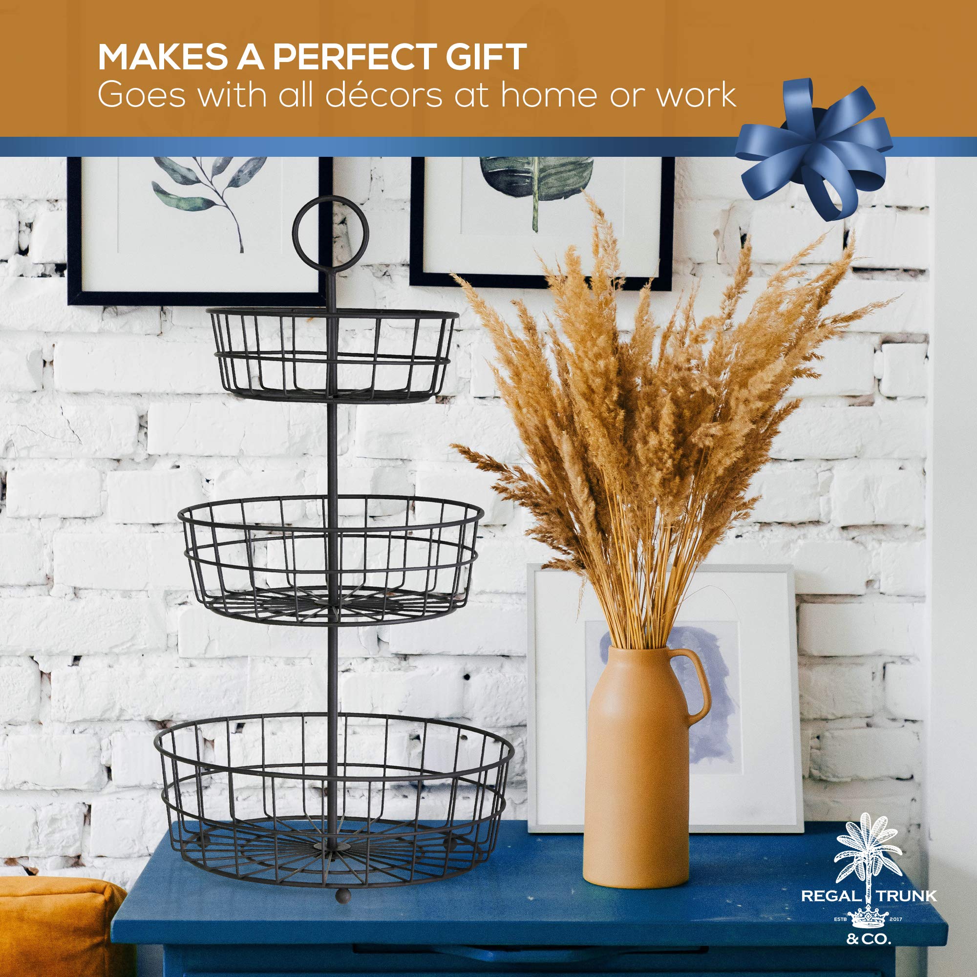 Buy 3 Tier Fruit Basket French Country Wire Baskets by REGAL TRUNK