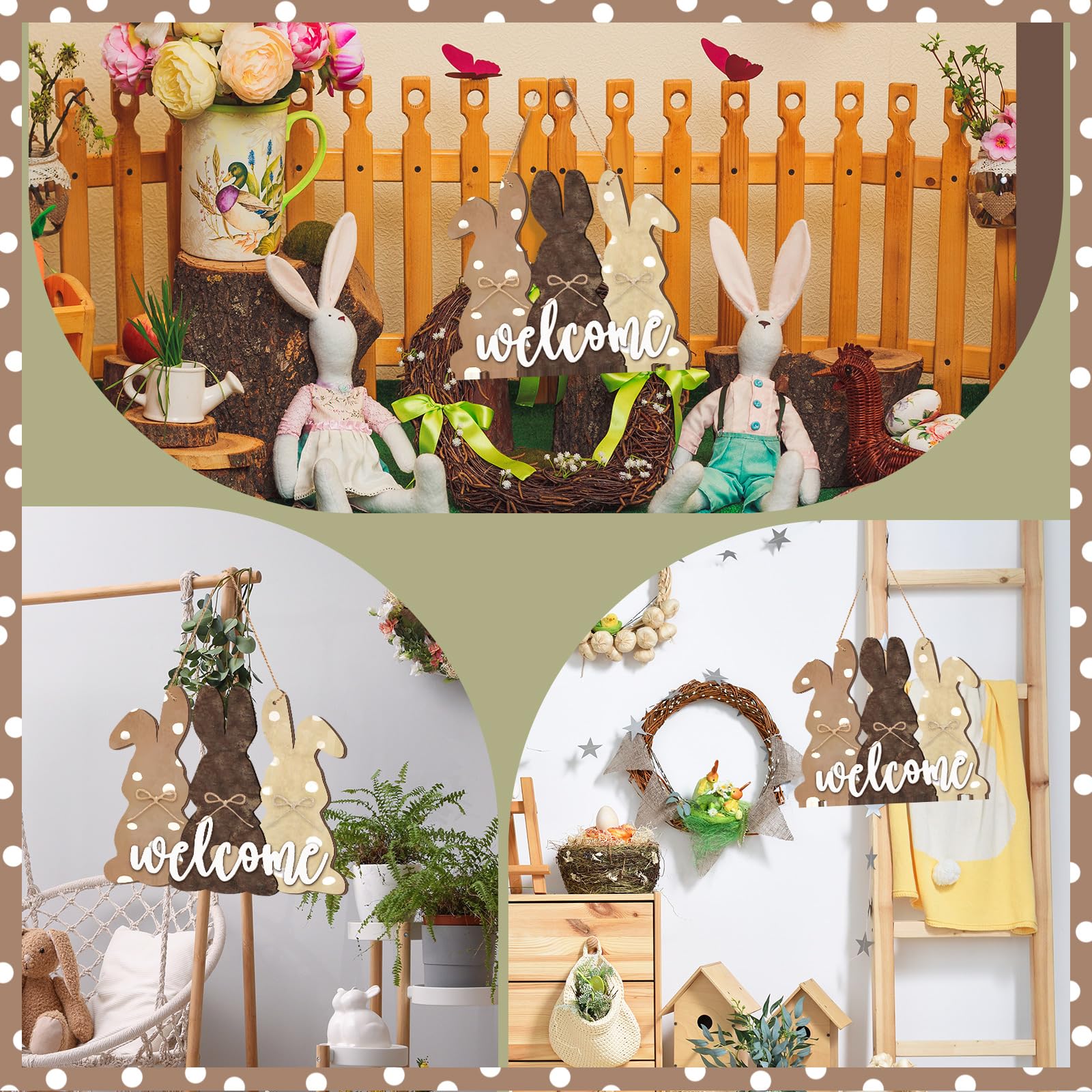 Letrero de Pascua para puerta de conejo, decoración de letrero de pared de bienvenida, huevos de madera, ganchos de puerta de madera para interiores y exteriores, decoración de primavera, Pascua