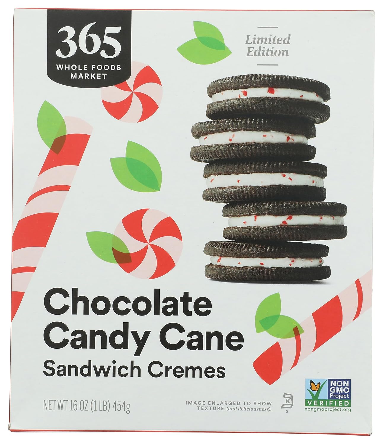 365 by Whole Foods Market Chocolate Candy Cane Sandwich Crèmes Cookies - 16oz Limited Edition Non-GMO Vegetarian Holiday Treat