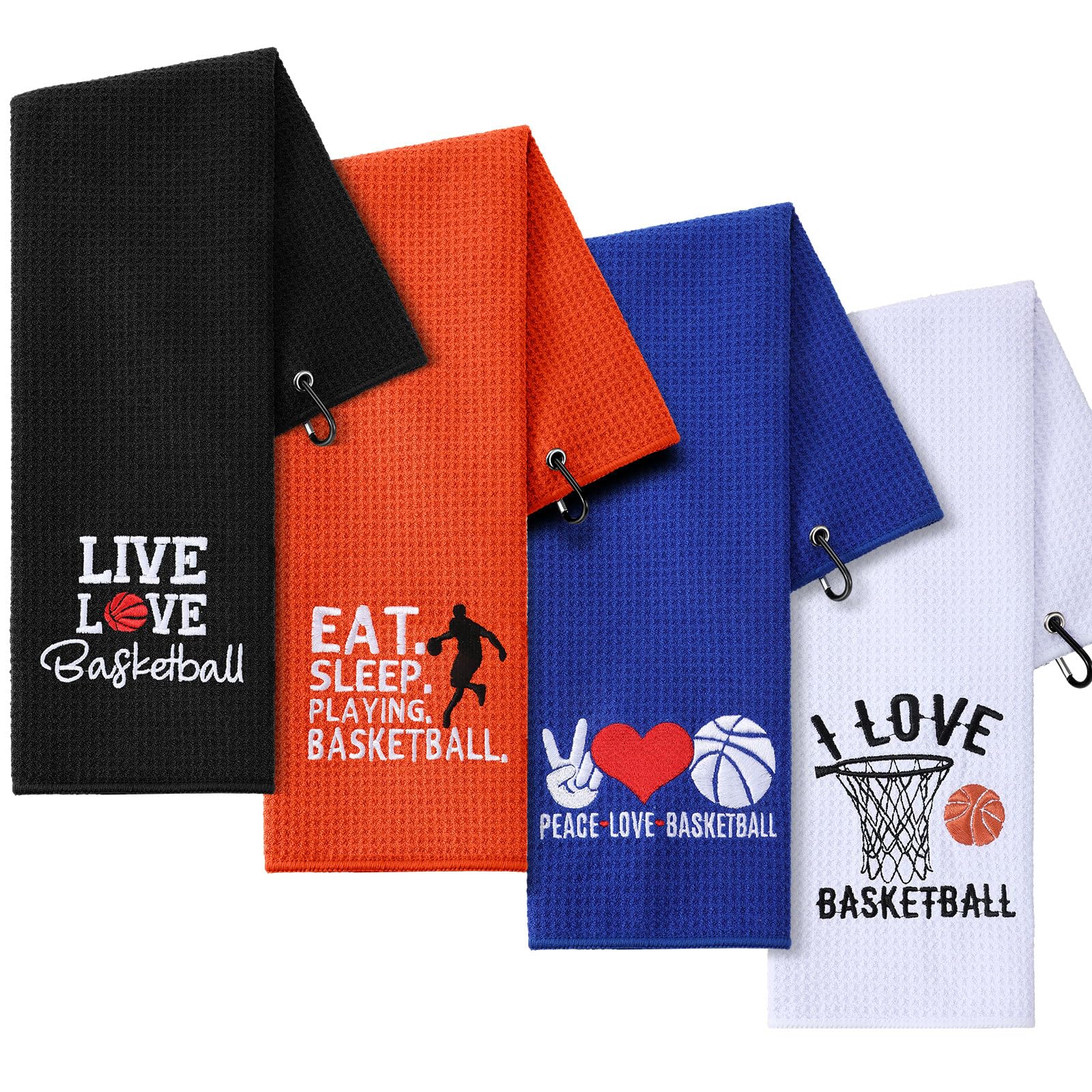 VitalCozy 4 toallas de baloncesto divertidas de 16 x 24 pulgadas, toallas bordadas de baloncesto con clip, toalla de entrenamiento, toallas de baño de mano, jugadores de baloncesto, regalos deportivos