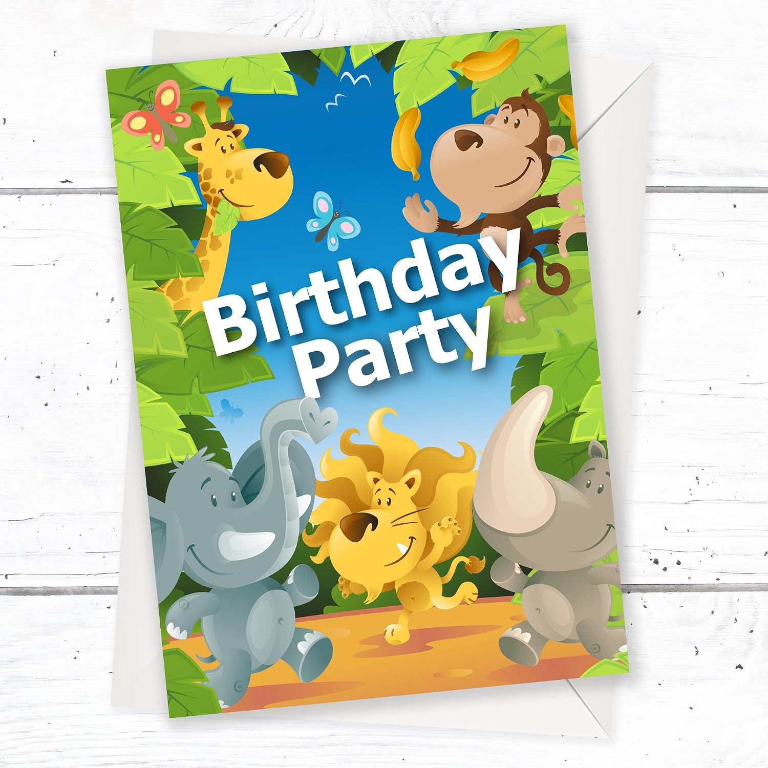 Olivia Samuel 20 x Jungle Themed Animal Birthday Party Invitations from Ready to Write with Envelopes, Blue / Green, 105mm x 148mm - Image 5