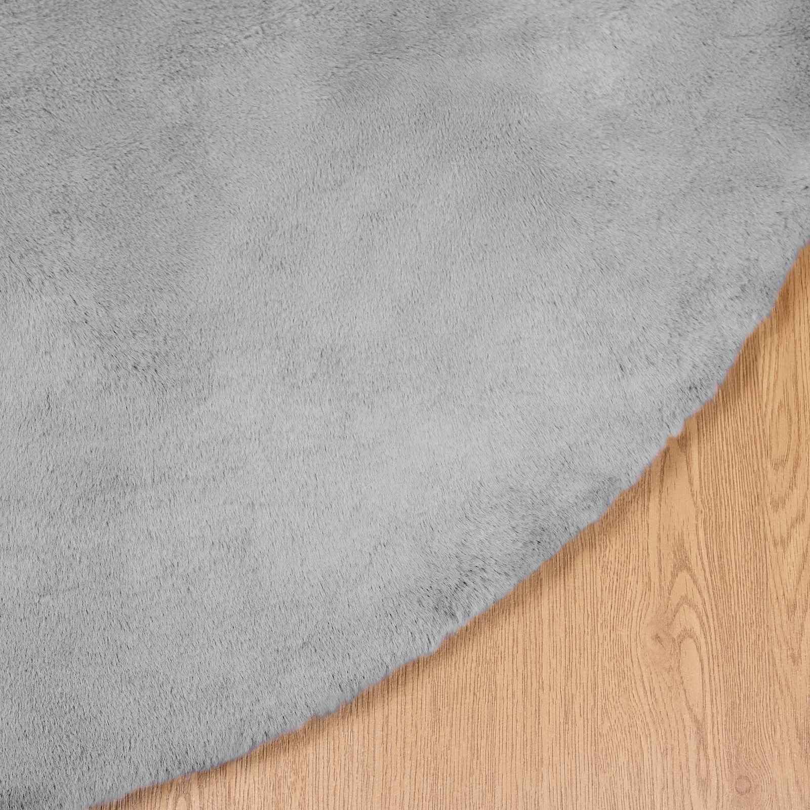 Tapis Rond en Fausse Fourrure de Lapin, Ø 120 cm, Tapis de Salon Antidérapant, Moelleux et Confortable, Décoration Intérieure Moderne, Couleur Gris, Accessoire Cocooning