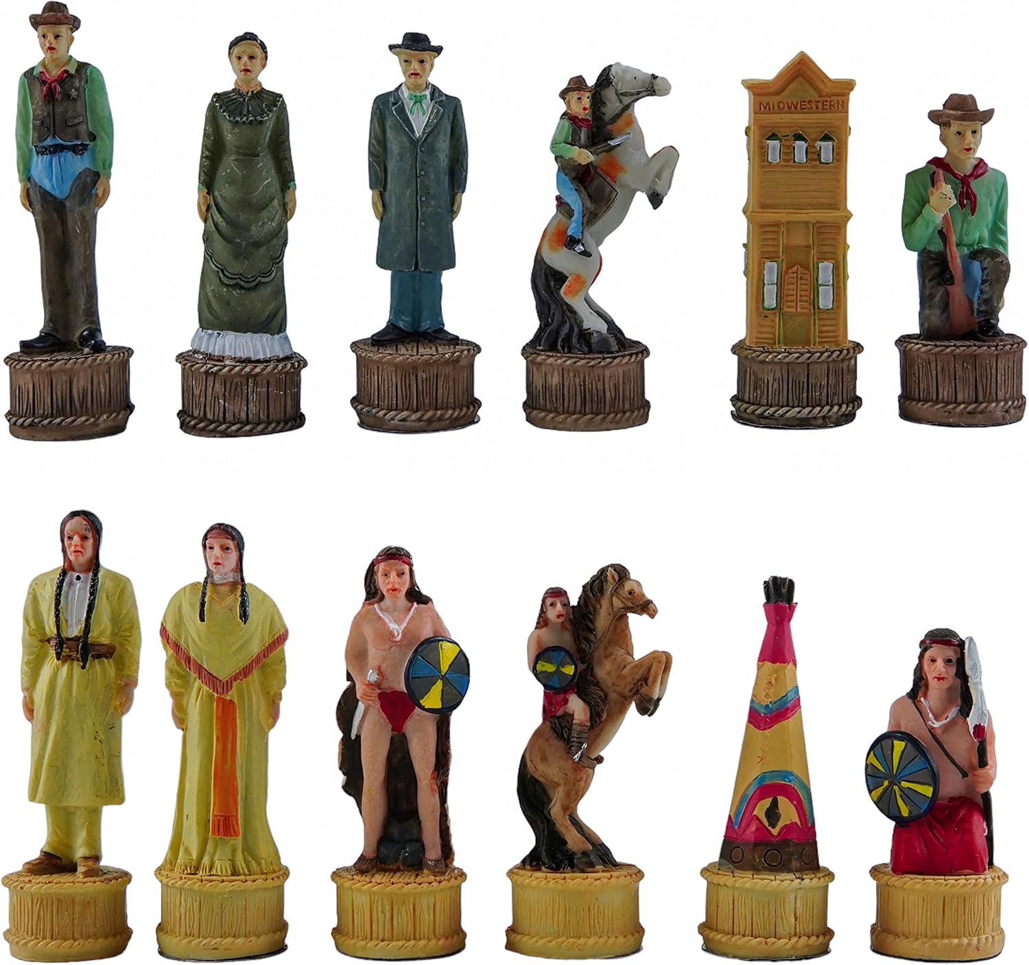 American West Chessmen, Cowboys & Indians with Stuyvesant Street Chess Board from Spain