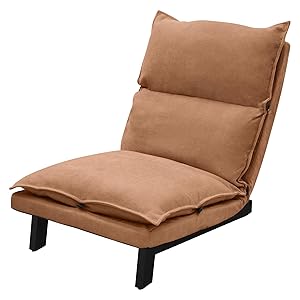 ML-Design Silla de Suelo Marrón, Sofá Reclinable para Salón, Asiento Ergonómico con Respaldo Ajustable Cojín Tapizado con Funda de Lino Estructura de Acero Robusta Tumbona para Relajación o Meditación