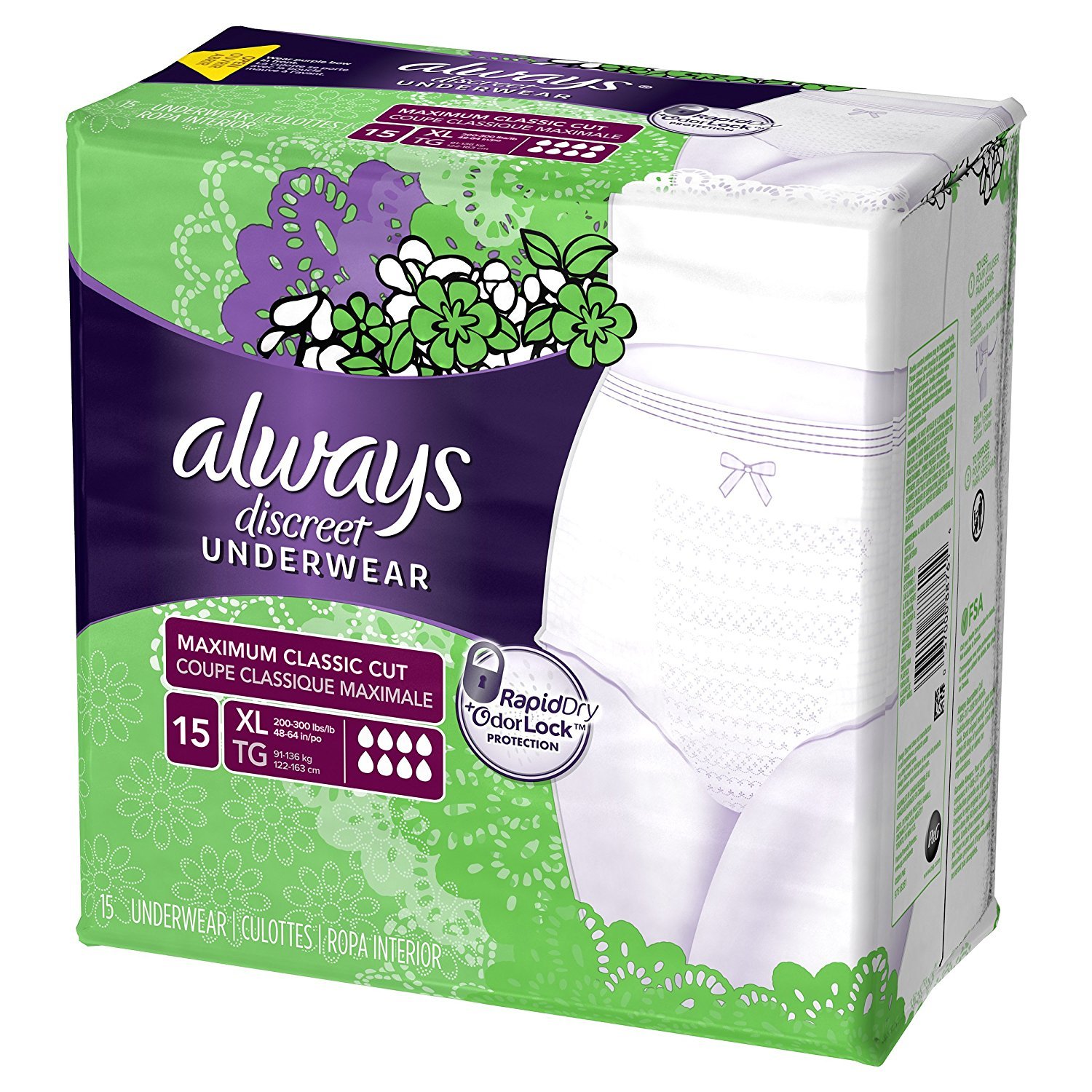 Always Discreet, Incontinence Underwear for Women, Maximum Classic Cut