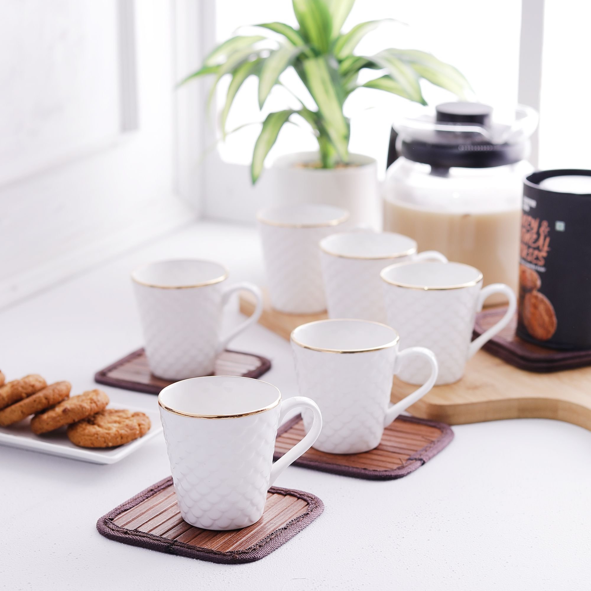 E-EzraGlass Tea Cup - 6 Pieces, White, 160 ml