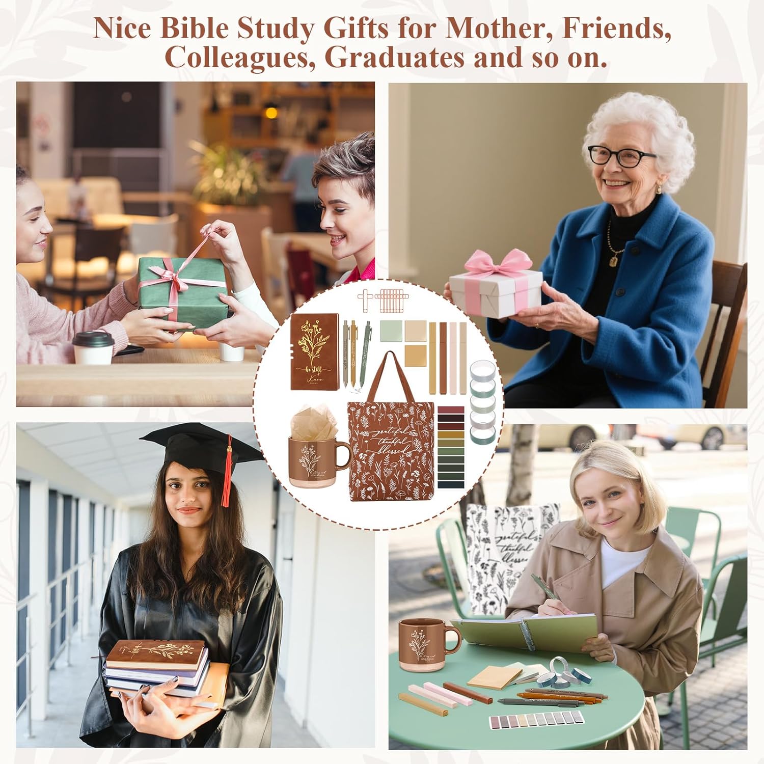 30 Pcs Bible Study Supplies for Women Pastor Wife Appreciation Gifts Church Boho Bible Journaling Kit with Christian Coffee Mug Canvas Bag Notebook Highlighter Pen Sticky Note(Brown) - Image 6