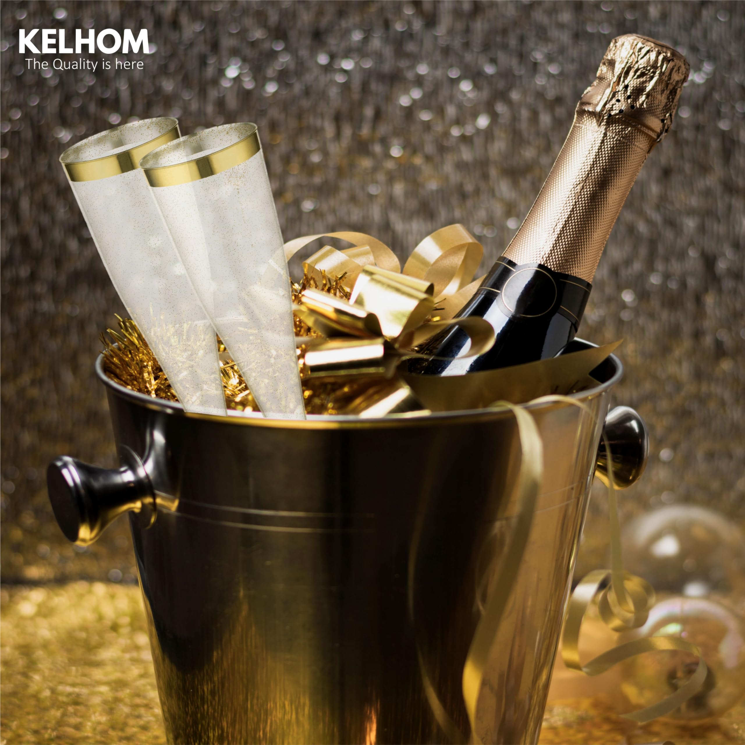 Flauti da Champagne Di Alta Qualità Riutilizzabili da 133 ml Con Bordo Dorato BPA gratuito, Set di 50 Eleganti Flauti In Plastica Resistenti,per Festa di Matrimonio, Compleanni e Cocktail in Plastica