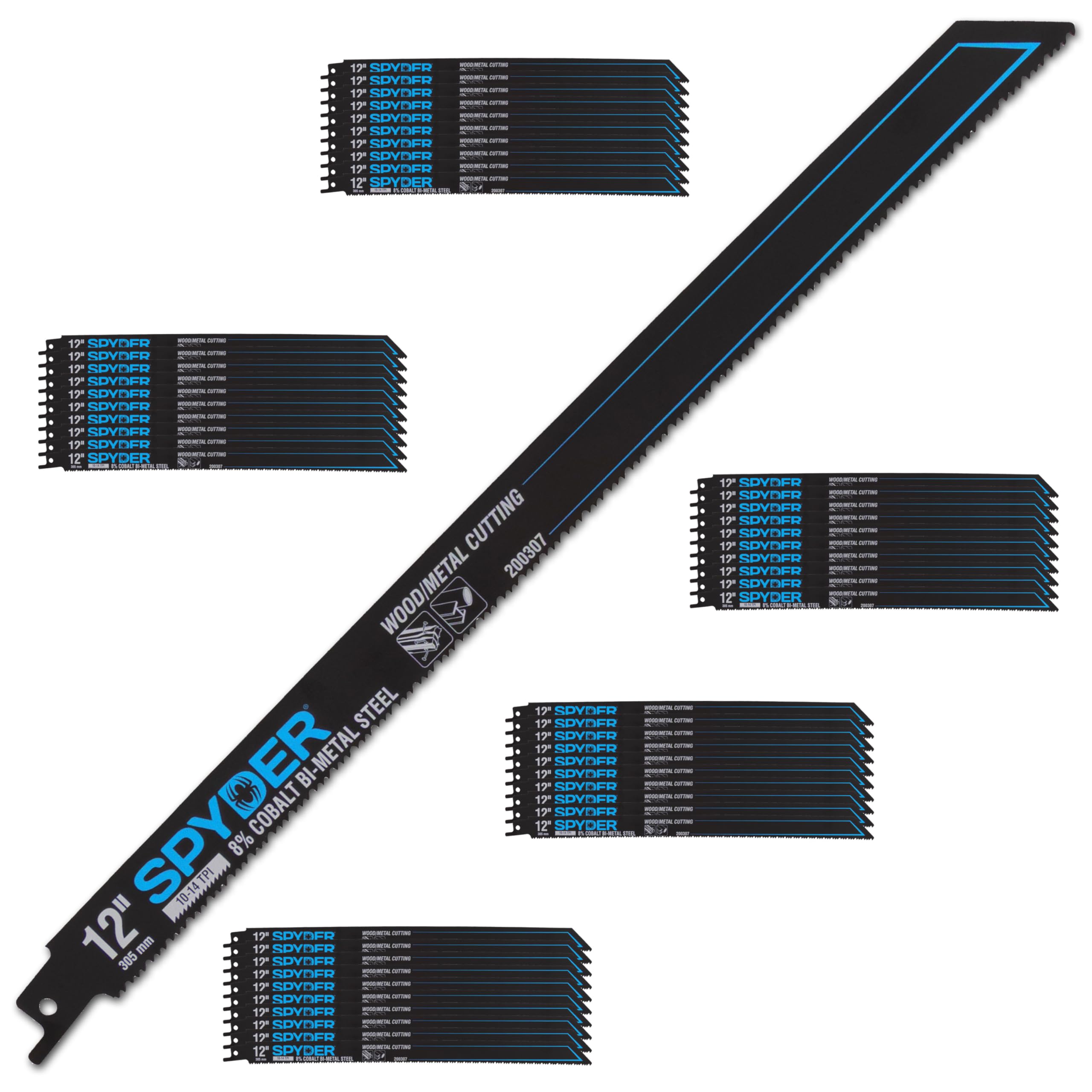 Spyder Hojas de sierra alternantes bimetálicas de corte de metal de 12 pulgadas 10-14 TPI (paquete de 50) (200307-50)