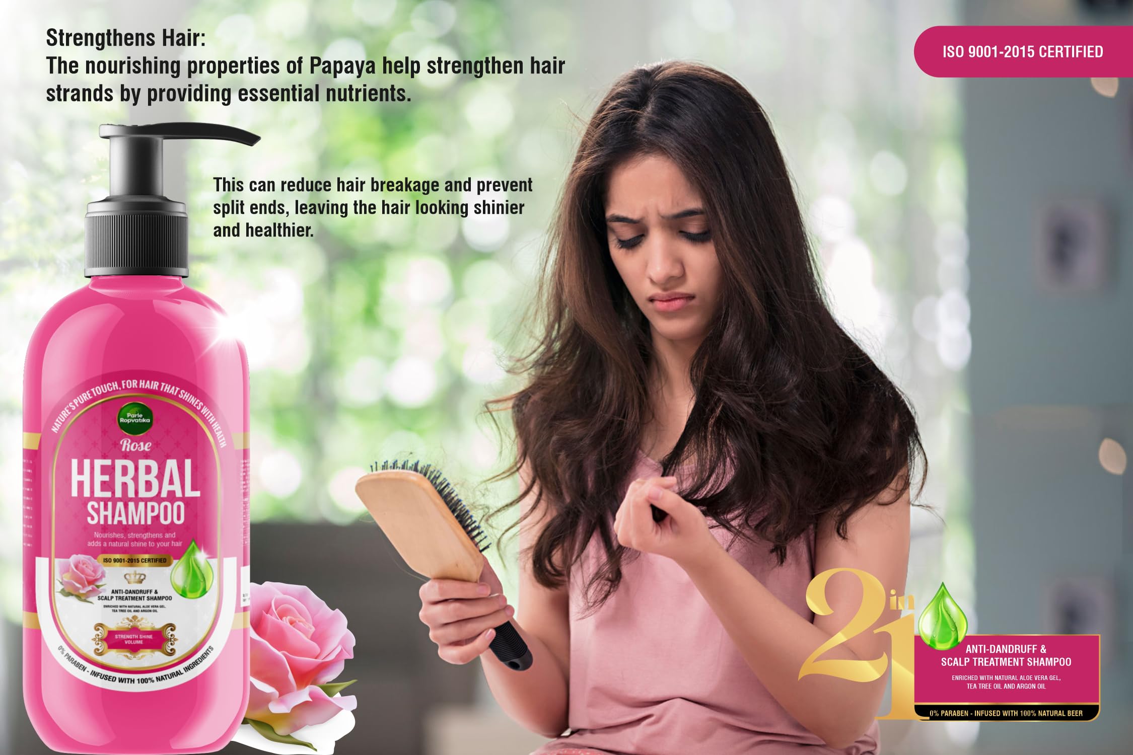 Parle Ropvatika 5 Liter Rose Herbal Shampoo, Anti-Dandruff, Hair Fall Control and Scalp Treatment with Natural Ingredients, Tea Tree Oil, Aloevara and Argan Oil, for Men Woman (Rose 5 Liter)