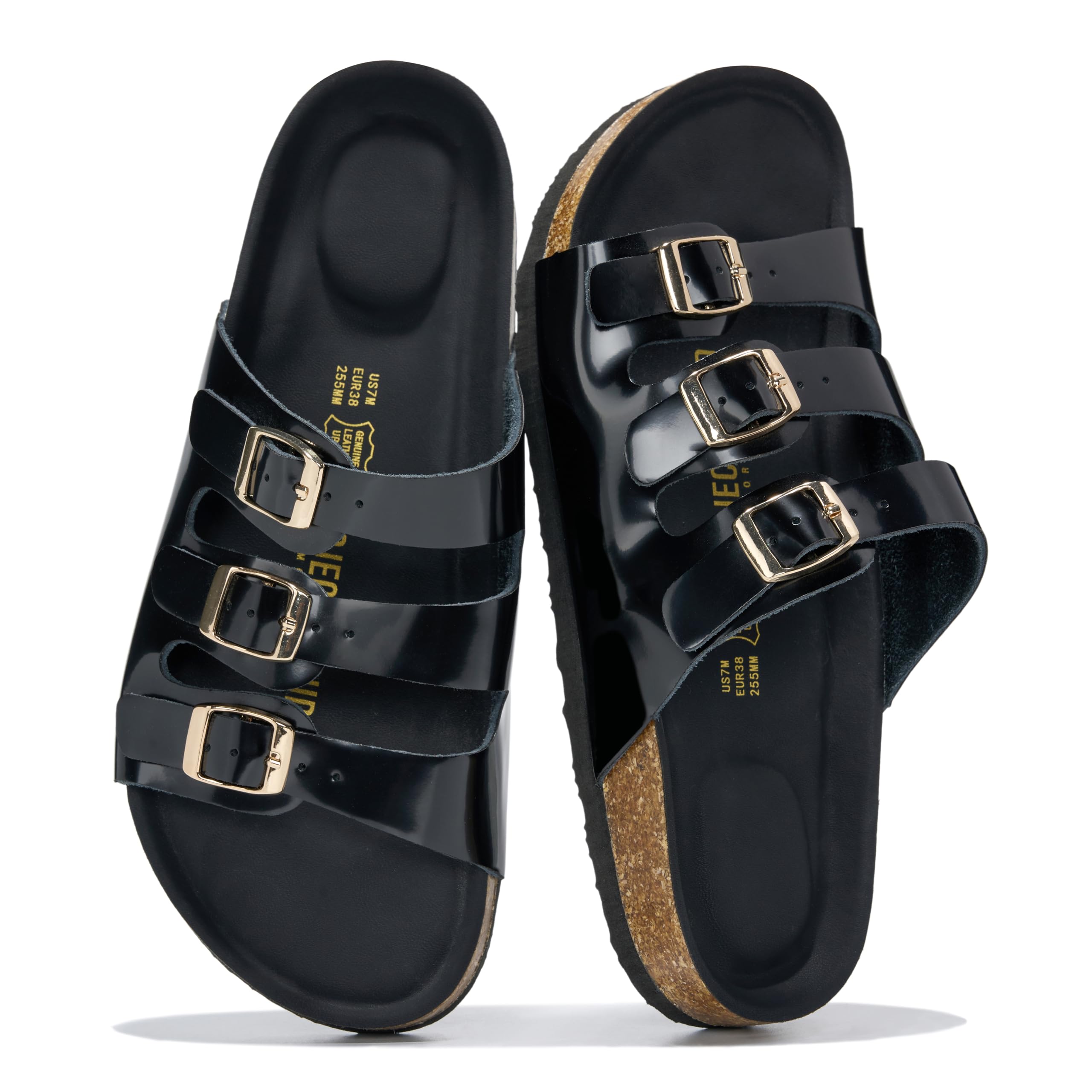 Project Cloud 100% Genuine Leather Summer Slide Sandals for Women (Capri) | Summer Memory Foam &amp; Cork Footbed Beach Vacation Essentials Womens Sandals Comfortable Lightweight Slides for Women Footwear