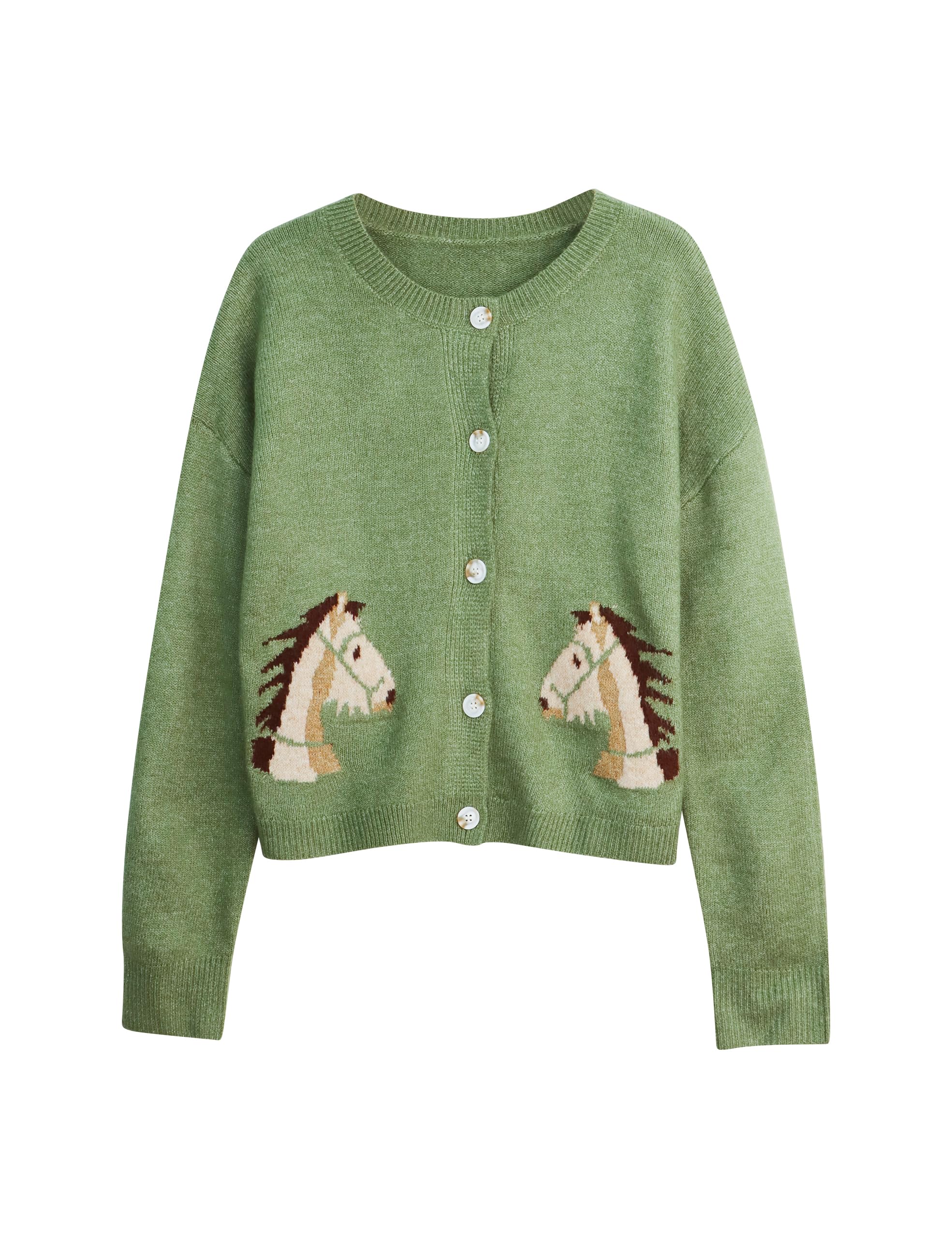Women Horse Crop Cardigan Sweater Long Sleeve Casual Button Down Knit Jacket Fall Cute Graphic Cardigan Sweaters Tops