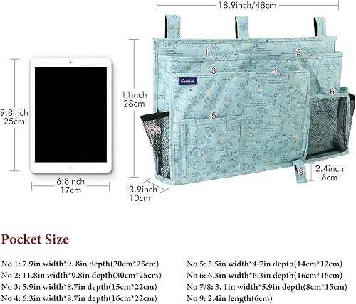 Miniatura 130 de Surblue - Organizador de cama colgante para mesita de noche, bolsa de almacenamiento, bolsillo para literas y camas de hospital, dormitorios Z-Zebra