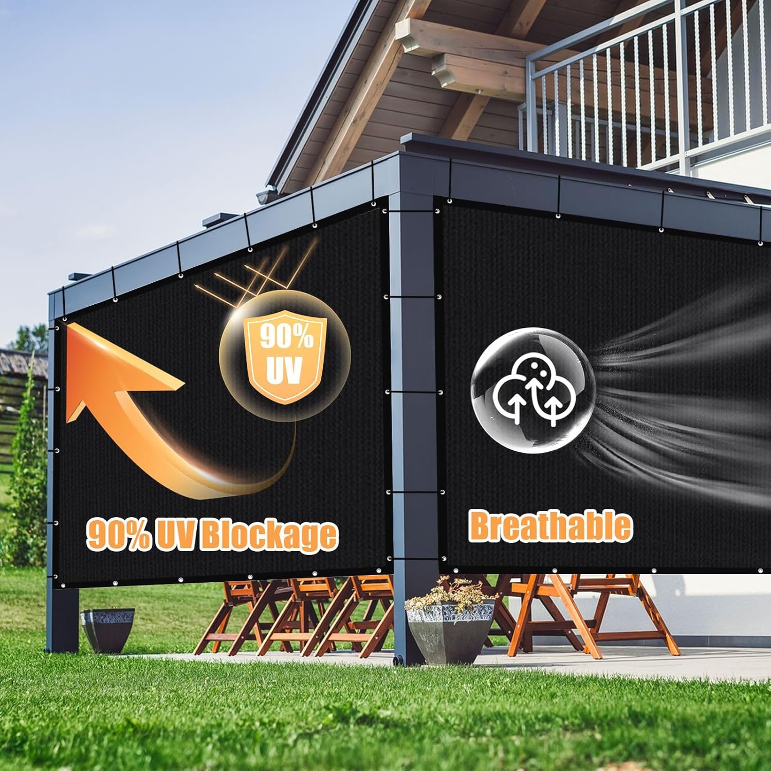 Amagenix 90% Shade Fabric Sun Shade Cloth with Grommets, 10' x 16' Pergola Replacement Shade Cover Canopy for Garden Outdoor Patio, Black (We Make Custom Size), TR09